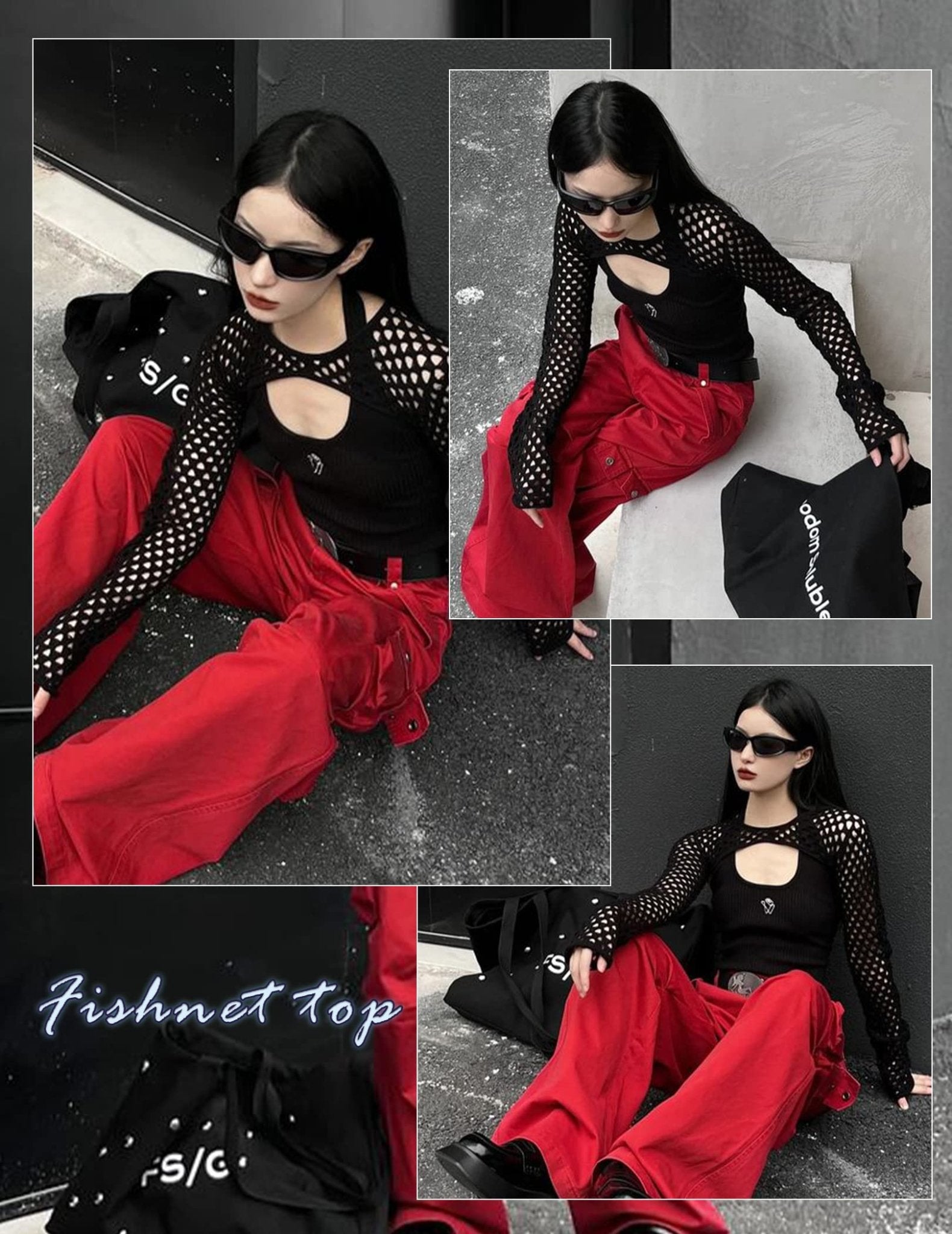 Avidlove Women Fishnet Long Sleeve Crop Top See Through Shirt Sheer Blouse Sexy Outfits