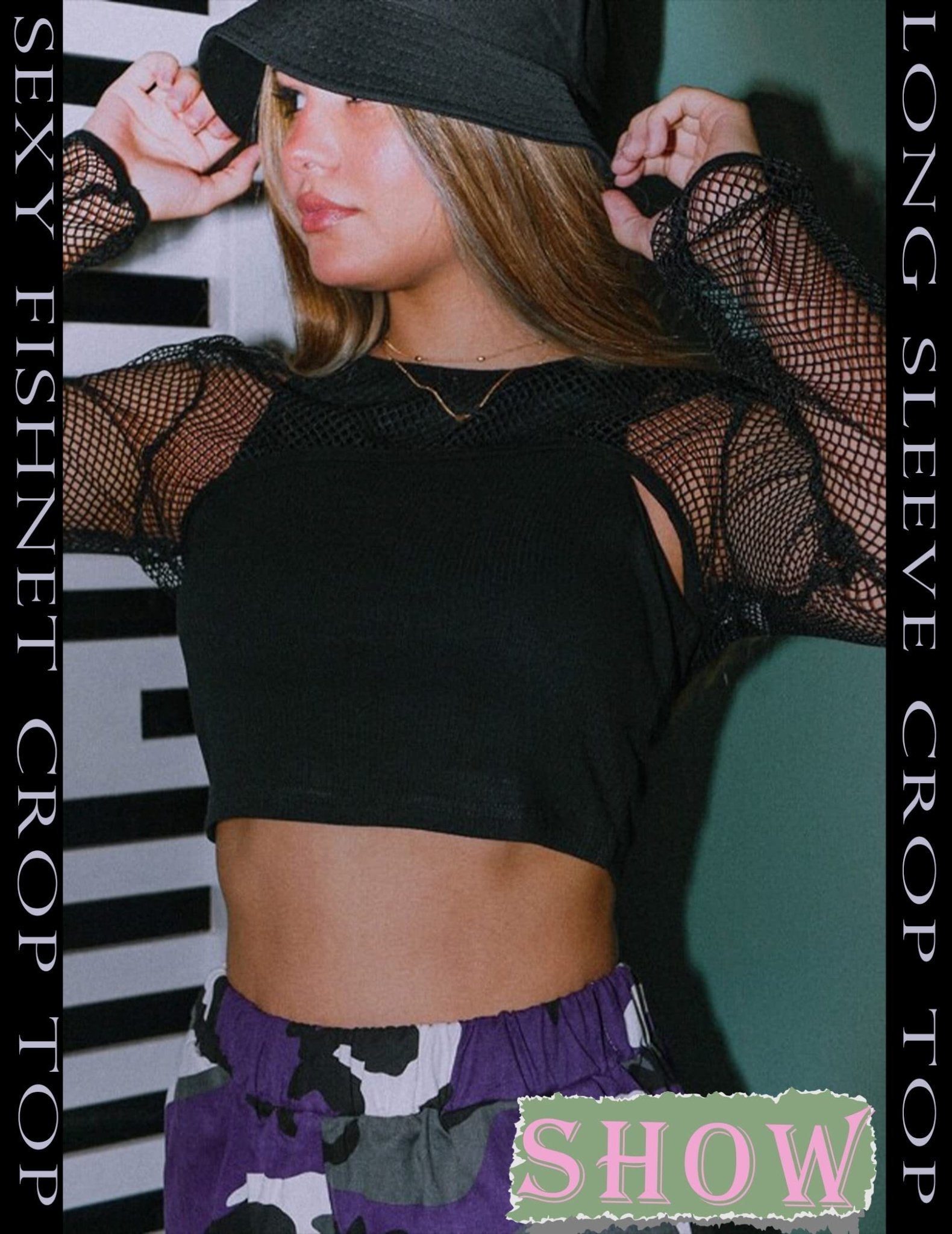 Avidlove Women Fishnet Long Sleeve Crop Top See Through Shirt Sheer Blouse Sexy Outfits