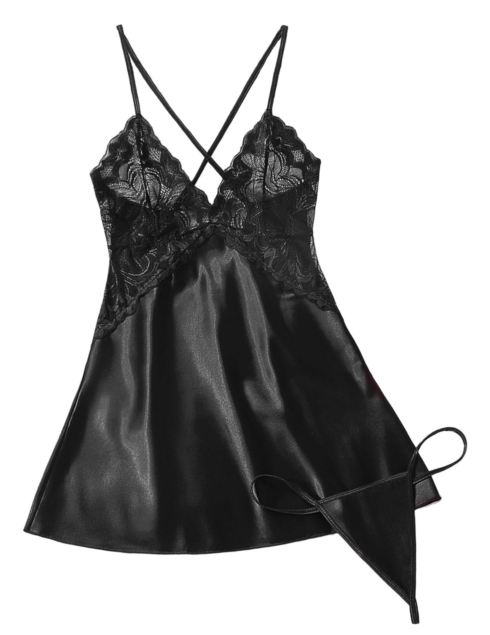 Avidlove Women Lingerie V Neck Nightwear Satin Sleepwear Lace Chemise Mini Teddy