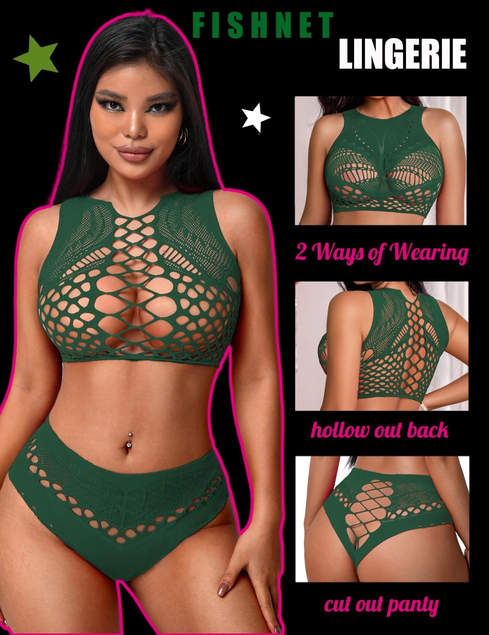 Avidlove Womens Fishnet Lingerie for Women Sexy Two Piece Lingerie Set Stripper Outfit