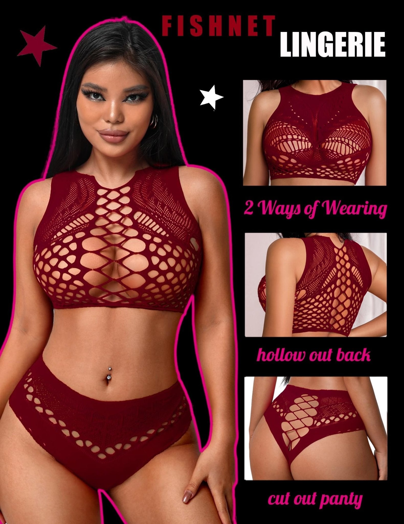 Avidlove Womens Fishnet Lingerie for Women Sexy Two Piece Lingerie Set Stripper Outfit