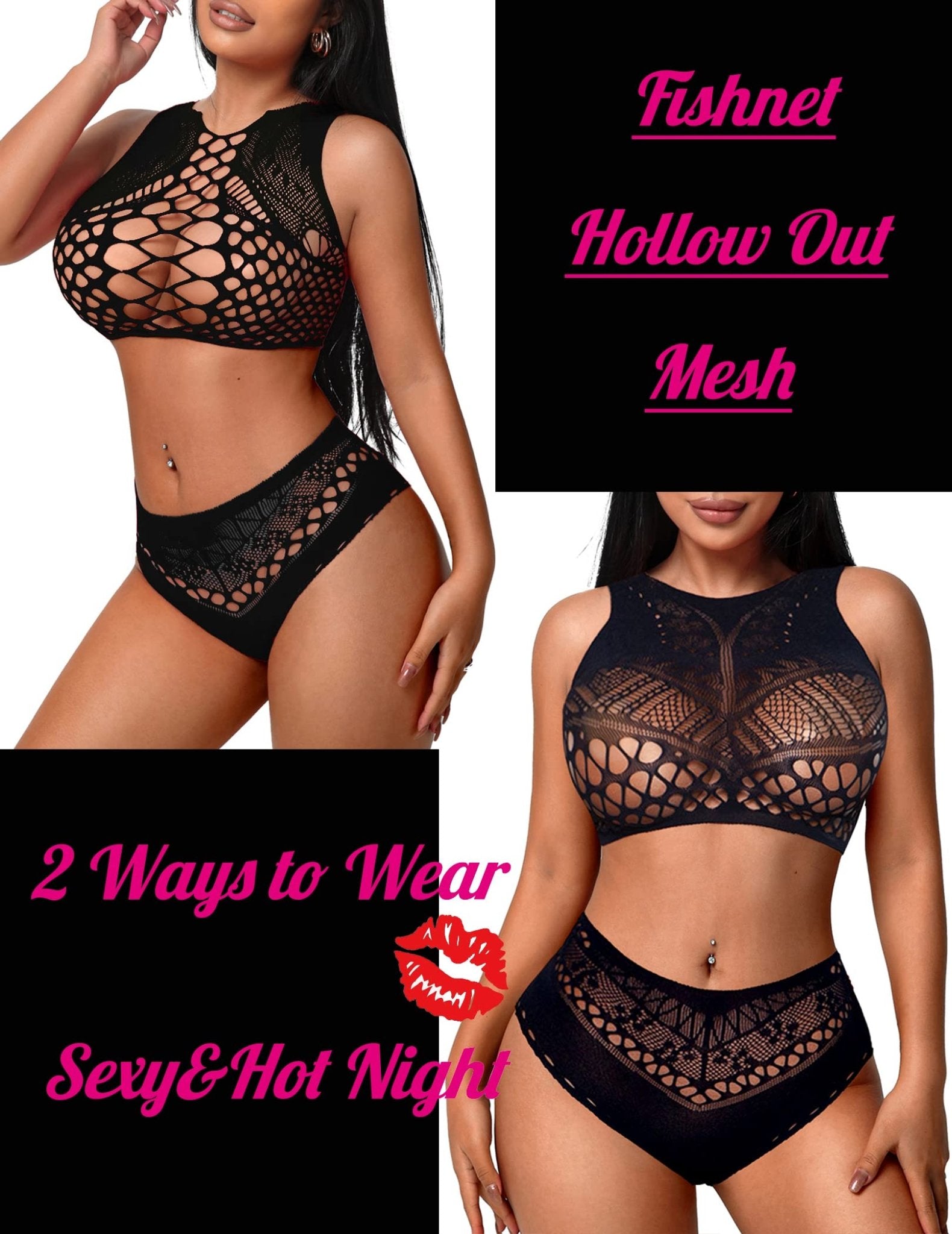 Avidlove Womens Fishnet Lingerie for Women Sexy Two Piece Lingerie Set Stripper Outfit