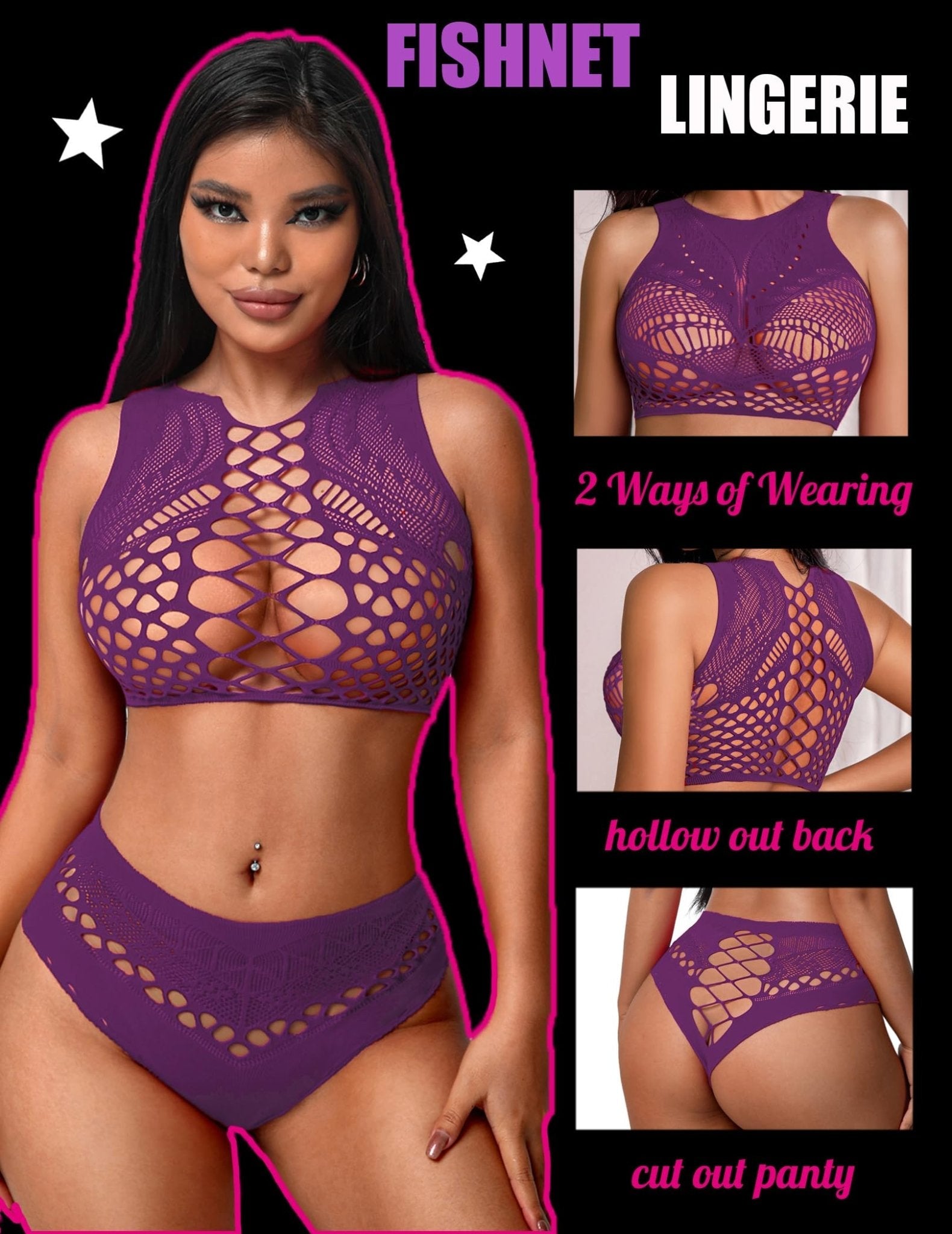 Avidlove Womens Fishnet Lingerie for Women Sexy Two Piece Lingerie Set Stripper Outfit