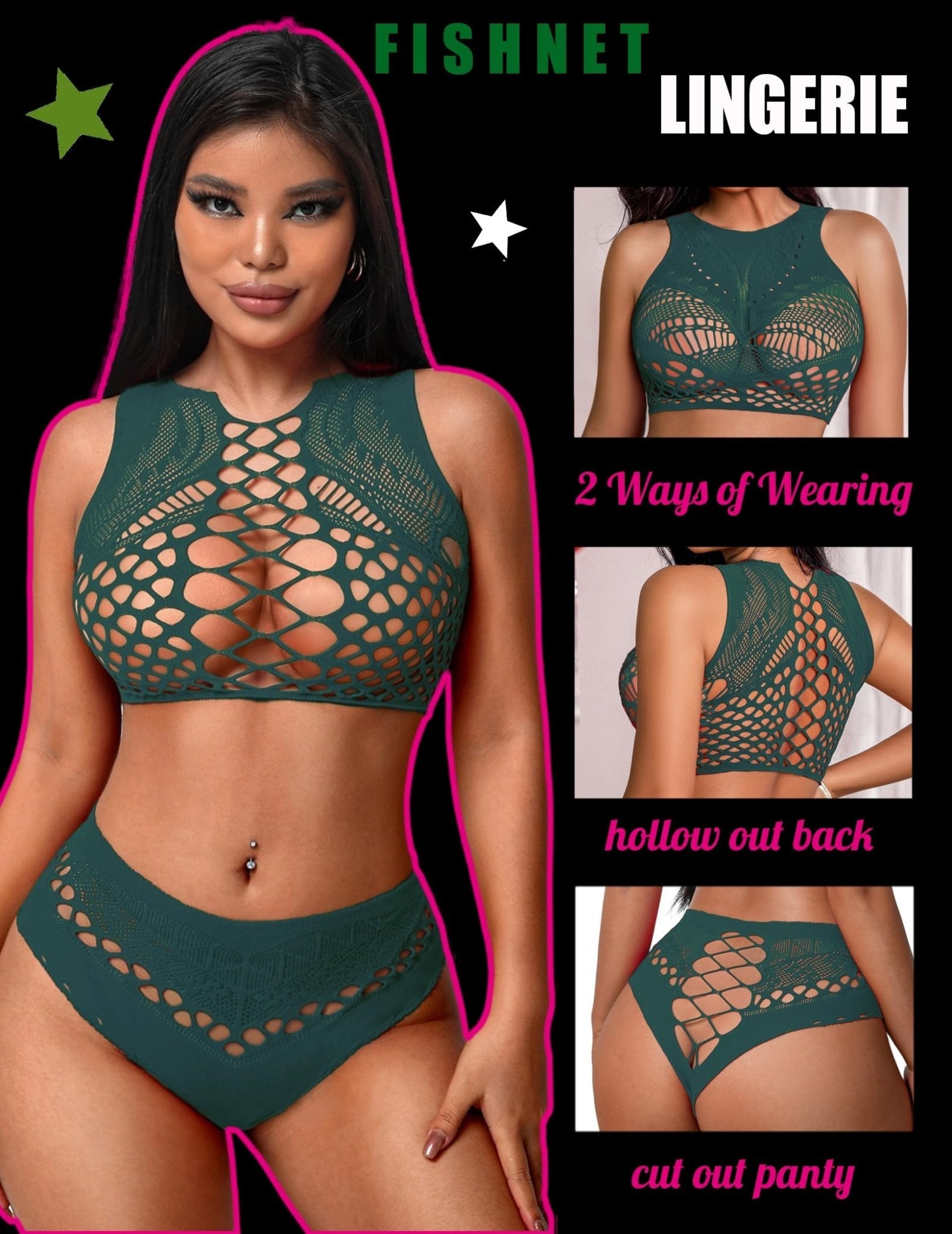 Avidlove Womens Fishnet Lingerie for Women Sexy Two Piece Lingerie Set Stripper Outfit