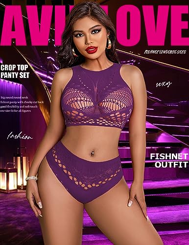 Avidlove Womens Fishnet Lingerie for Women Sexy Two Piece Lingerie Set Stripper Outfit