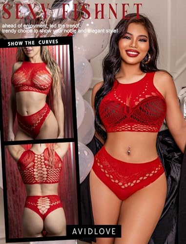 Avidlove Womens Fishnet Lingerie for Women Sexy Two Piece Lingerie Set Stripper Outfit
