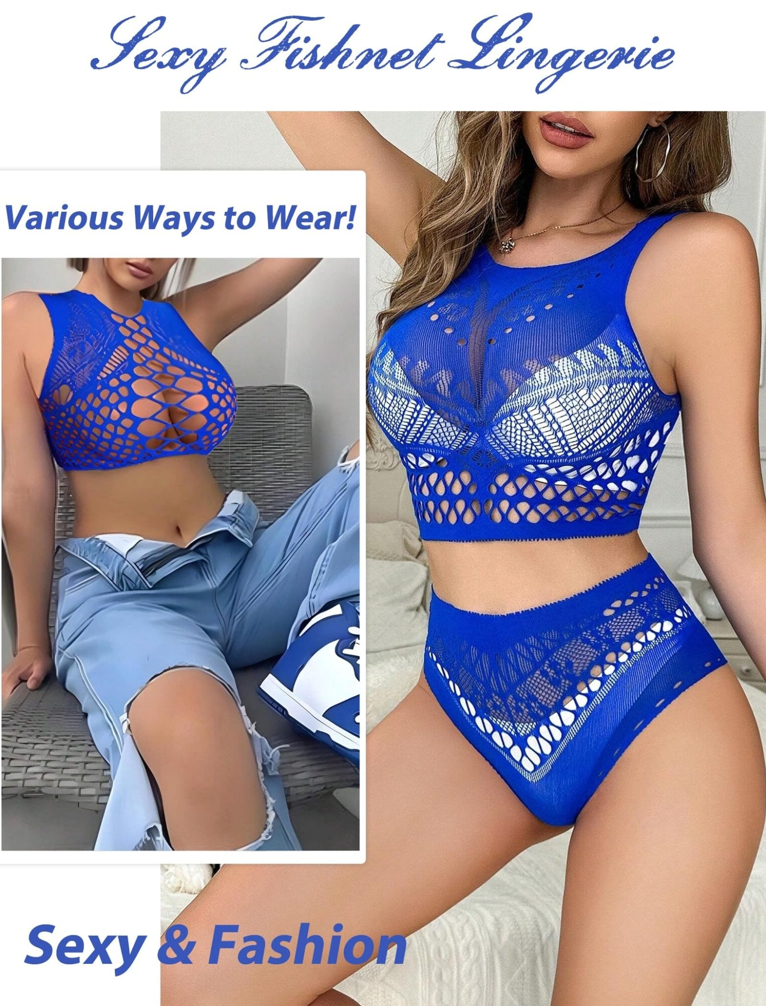 Avidlove Womens Fishnet Lingerie for Women Sexy Two Piece Lingerie Set Stripper Outfit