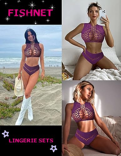 Avidlove Womens Fishnet Lingerie for Women Sexy Two Piece Lingerie Set Stripper Outfit