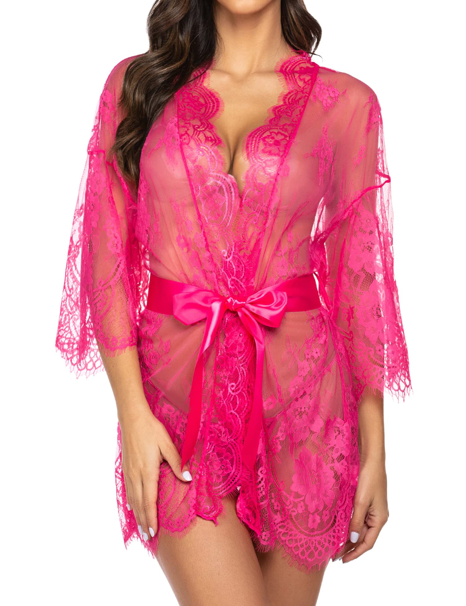 Avidlove Women's Lace Kimono Robe Babydoll Lingerie Mesh Nightgown S-5XL