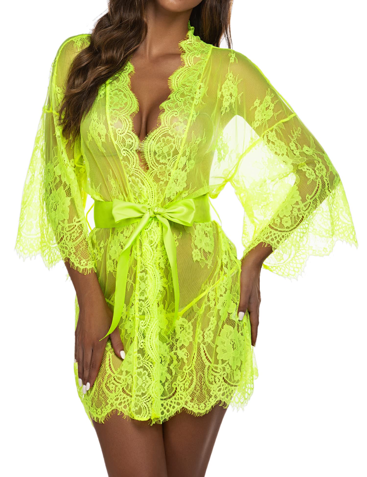 Avidlove Women's Lace Kimono Robe Babydoll Lingerie Mesh Nightgown S-5XL