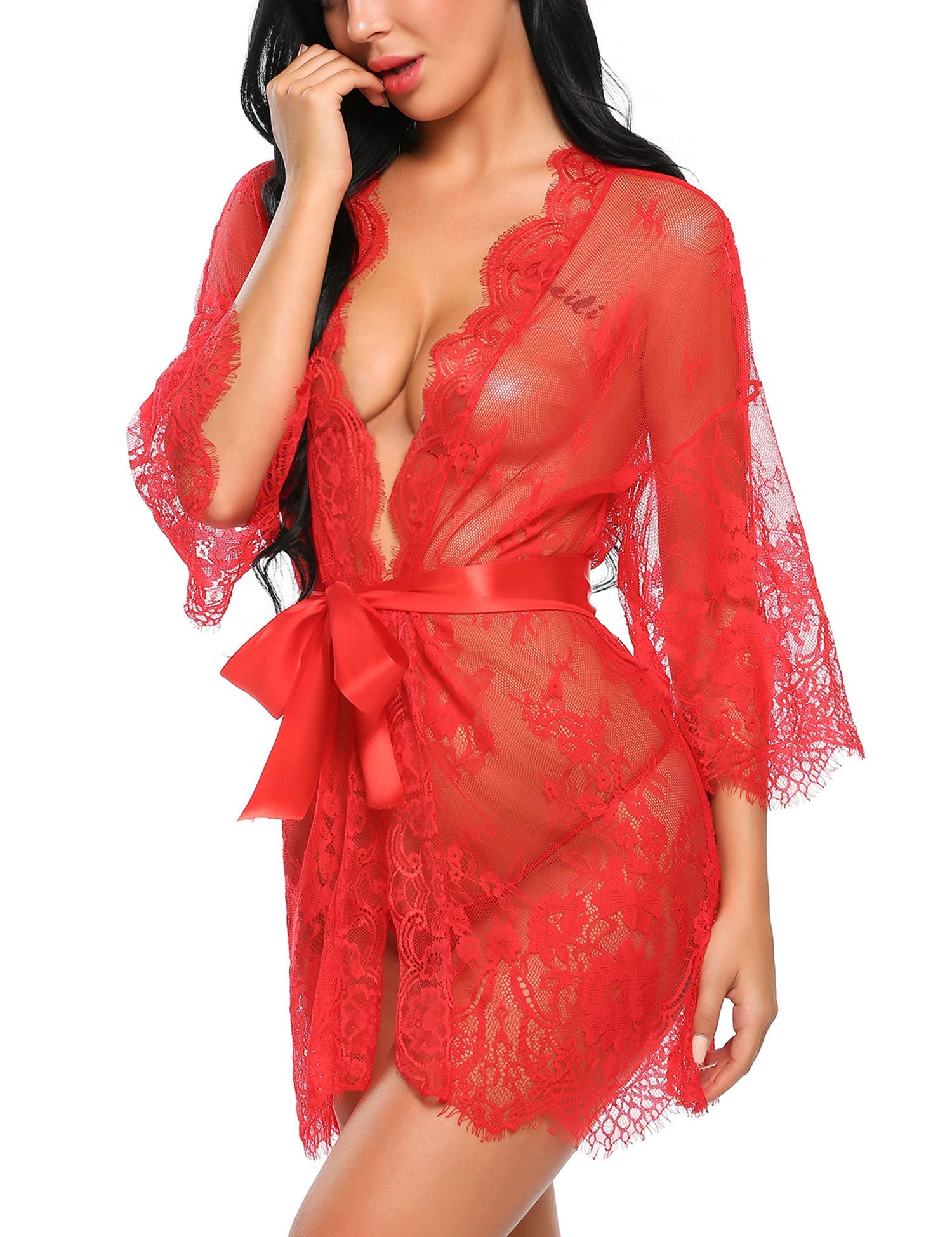 Avidlove Women's Lace Kimono Robe Babydoll Lingerie Mesh Nightgown S-5XL