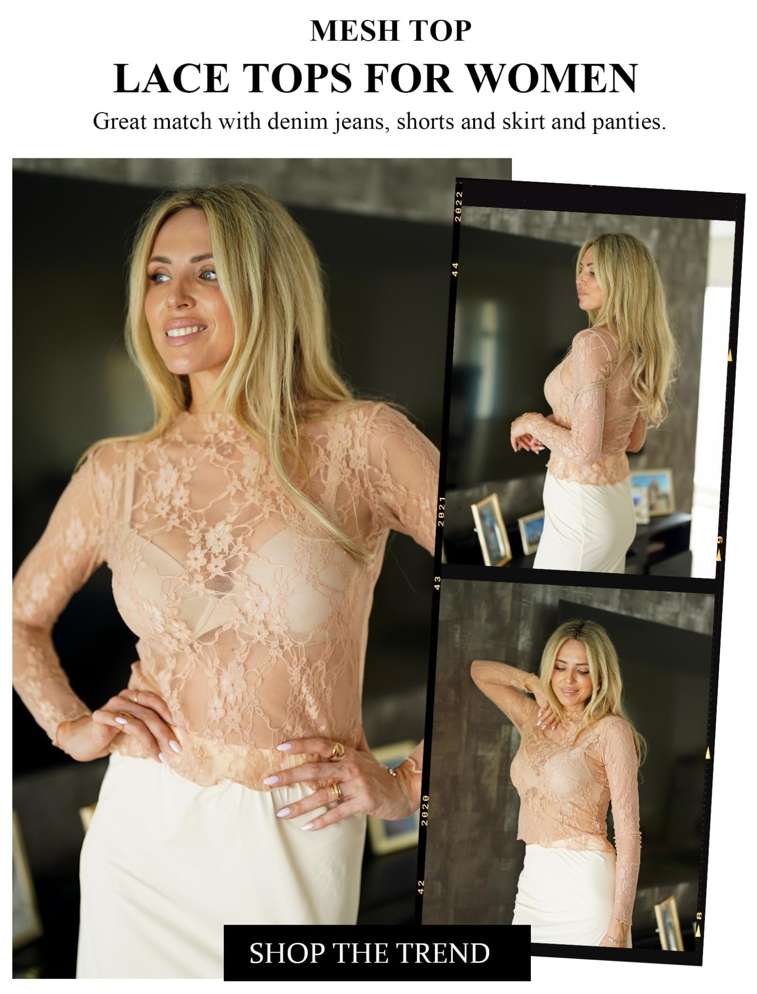 Avidlove Women's Mesh Top Long Sleeve Mock Neck Sheer Blouse See Through Floral Lace Tops