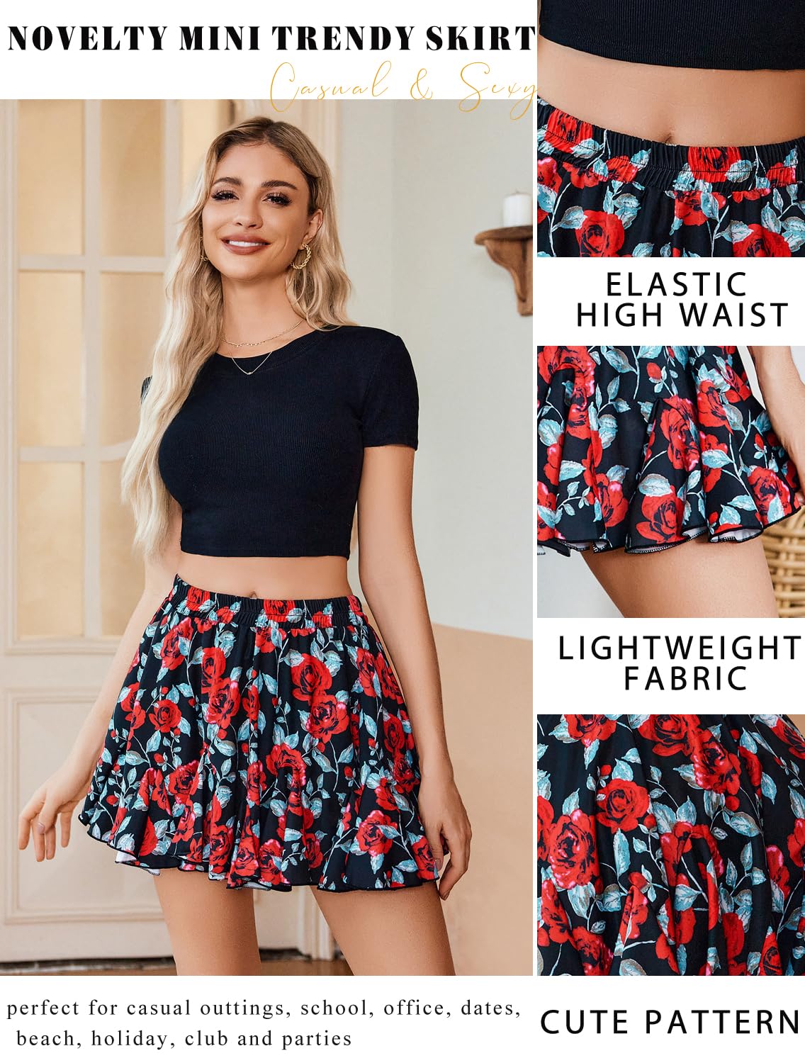 Avidlove Women's Pleated Skater Skirt Basic Casual High Waisted Ruffles Flared Mini Lingerie Skirts