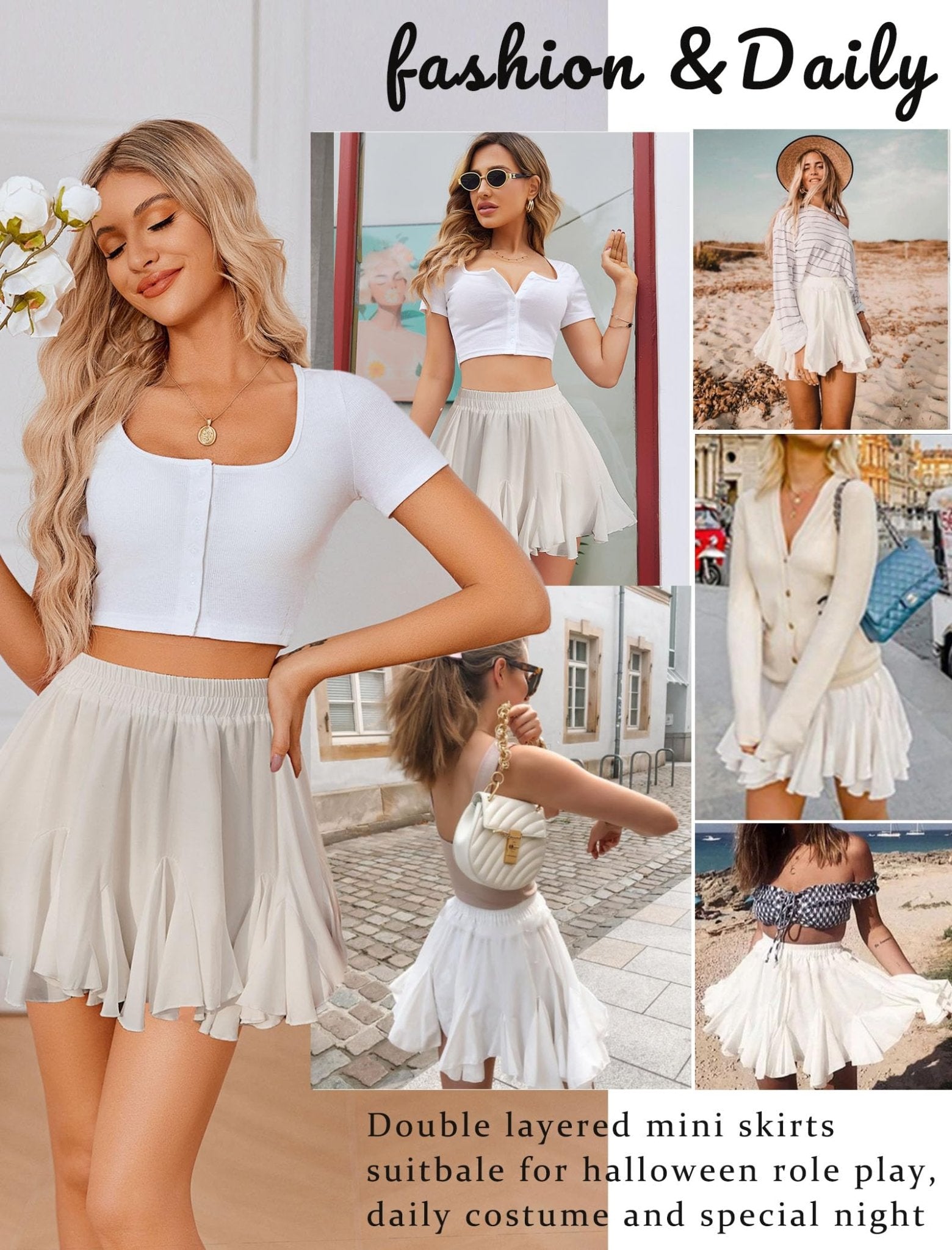 Avidlove Women's Pleated Skater Skirt Basic Casual High Waisted Ruffles Flared Mini Lingerie Skirts