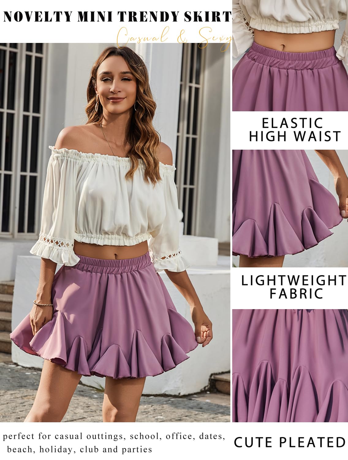 Avidlove Women's Pleated Skater Skirt Basic Casual High Waisted Ruffles Flared Mini Lingerie Skirts