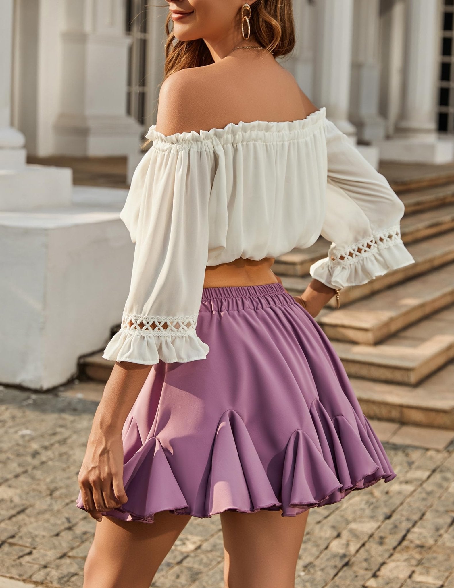 Avidlove Women's Pleated Skater Skirt Basic Casual High Waisted Ruffles Flared Mini Lingerie Skirts