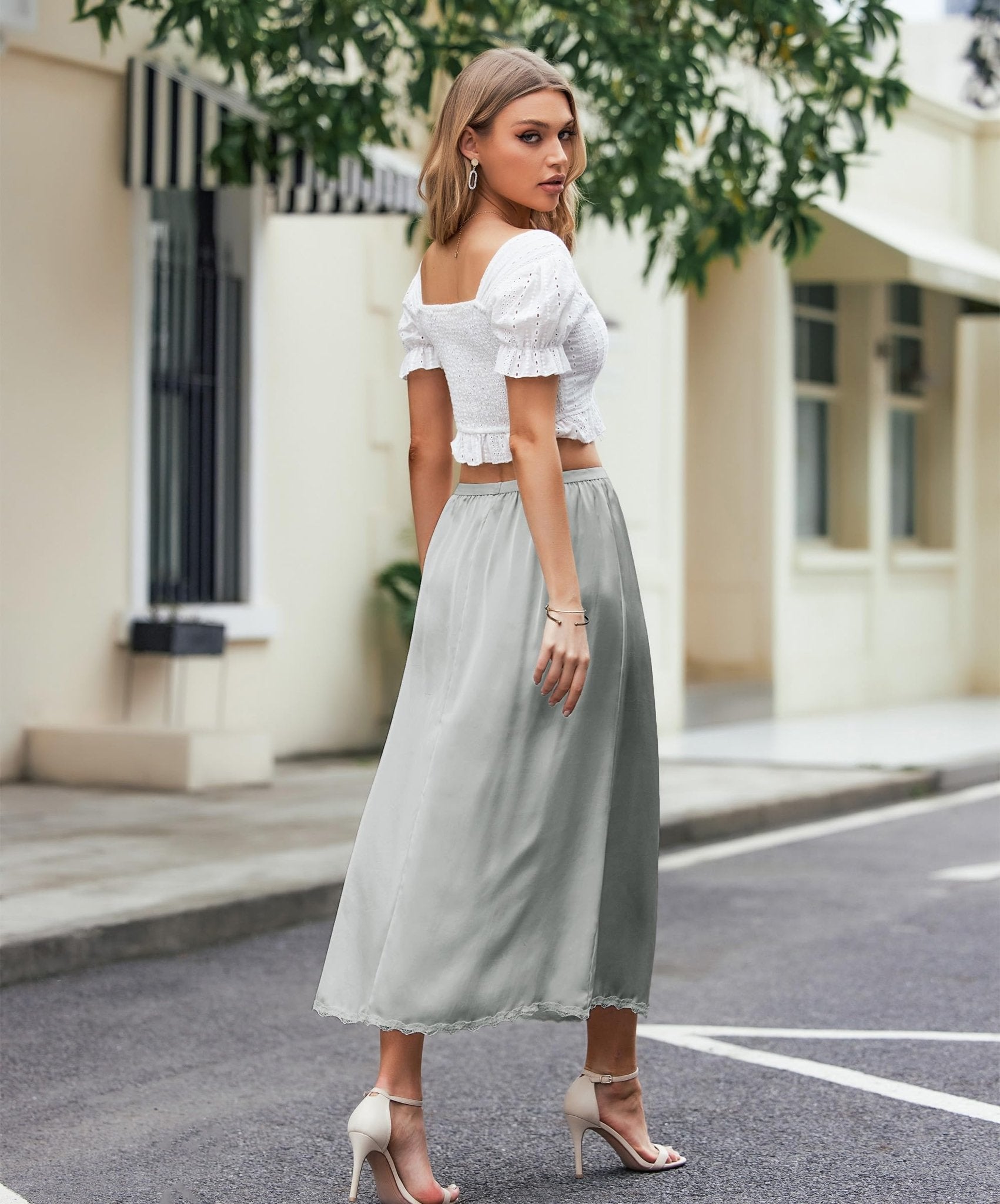 Avidlove Women's Satin Half Slip 36" Lace Long Underskirt S-XXL