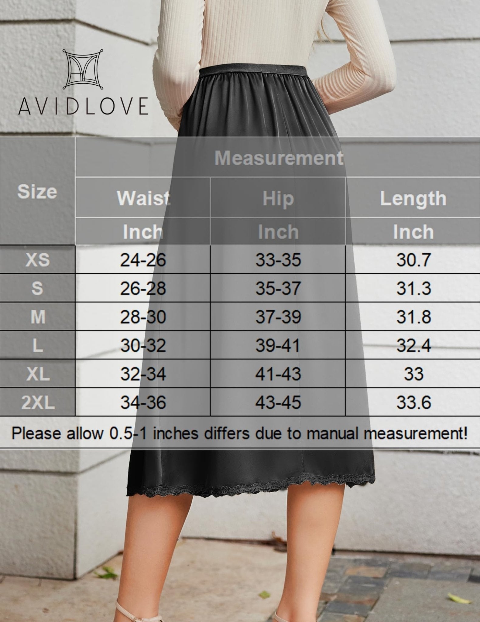 Avidlove Women's Satin Half Slip 36" Lace Long Underskirt S-XXL