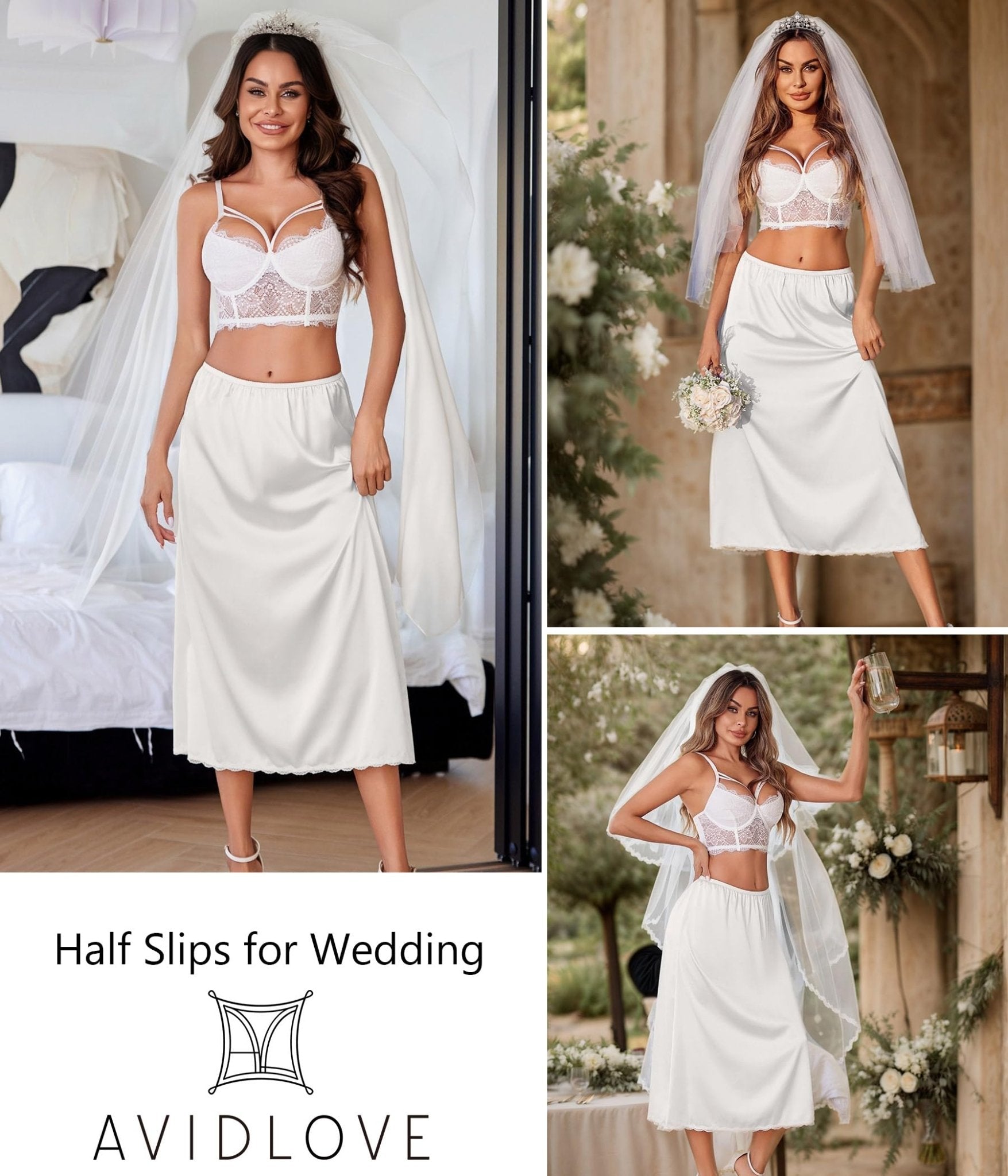 Avidlove Women's Satin Half Slip 36" Lace Long Underskirt S-XXL