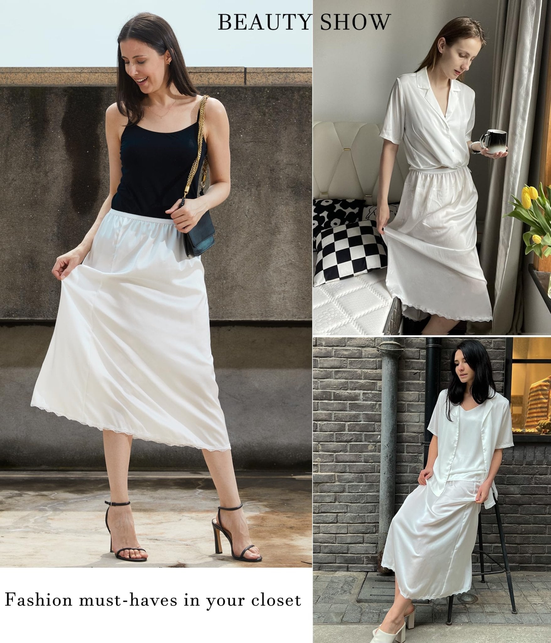 Avidlove Women's Satin Half Slip 36" Lace Long Underskirt S-XXL