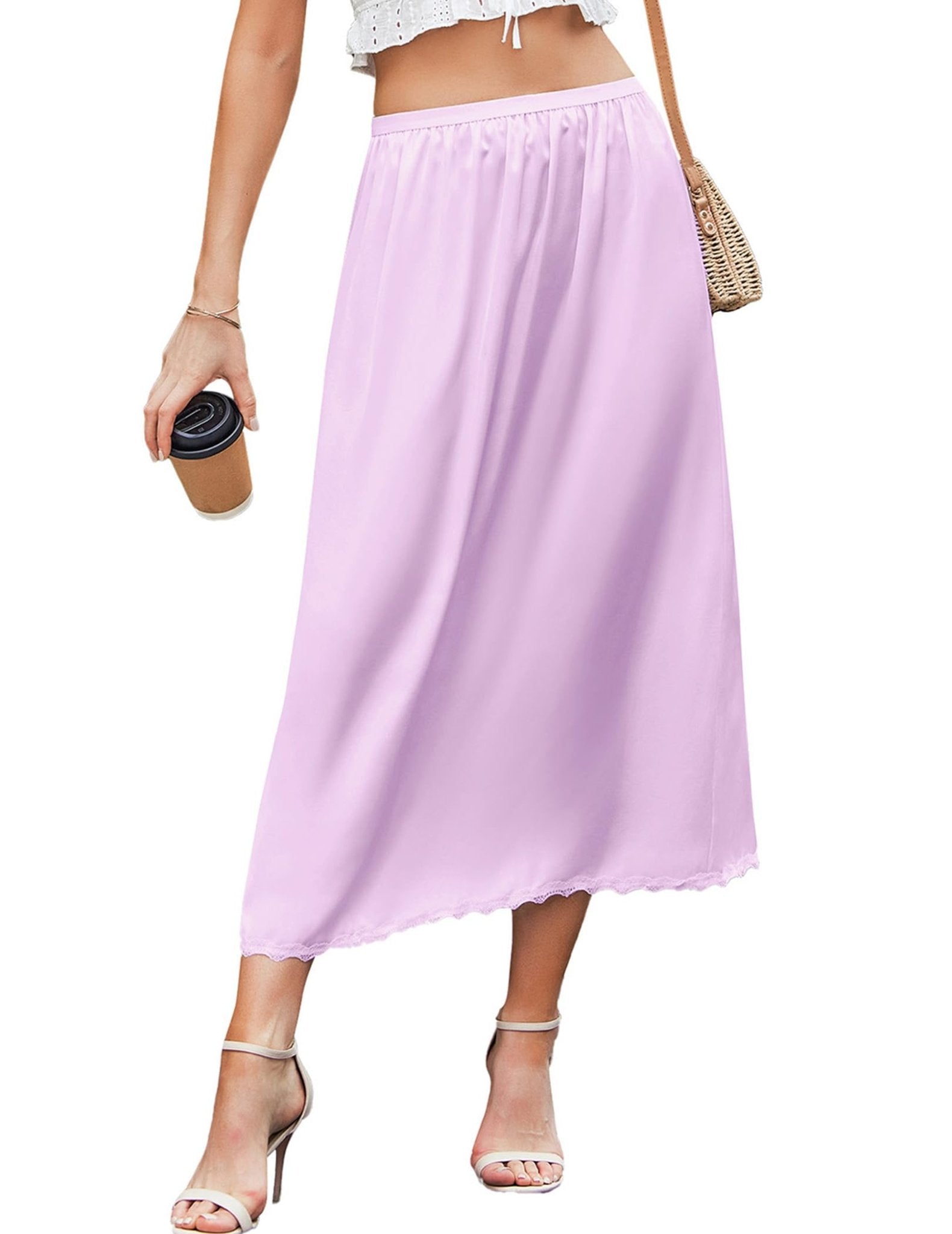 Avidlove Women's Satin Half Slip 36" Lace Long Underskirt S-XXL