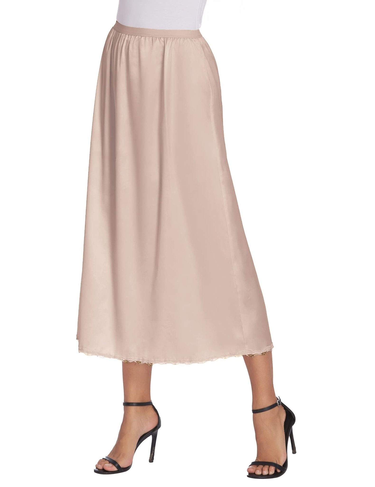 Avidlove Women's Satin Half Slip 36" Lace Long Underskirt S-XXL