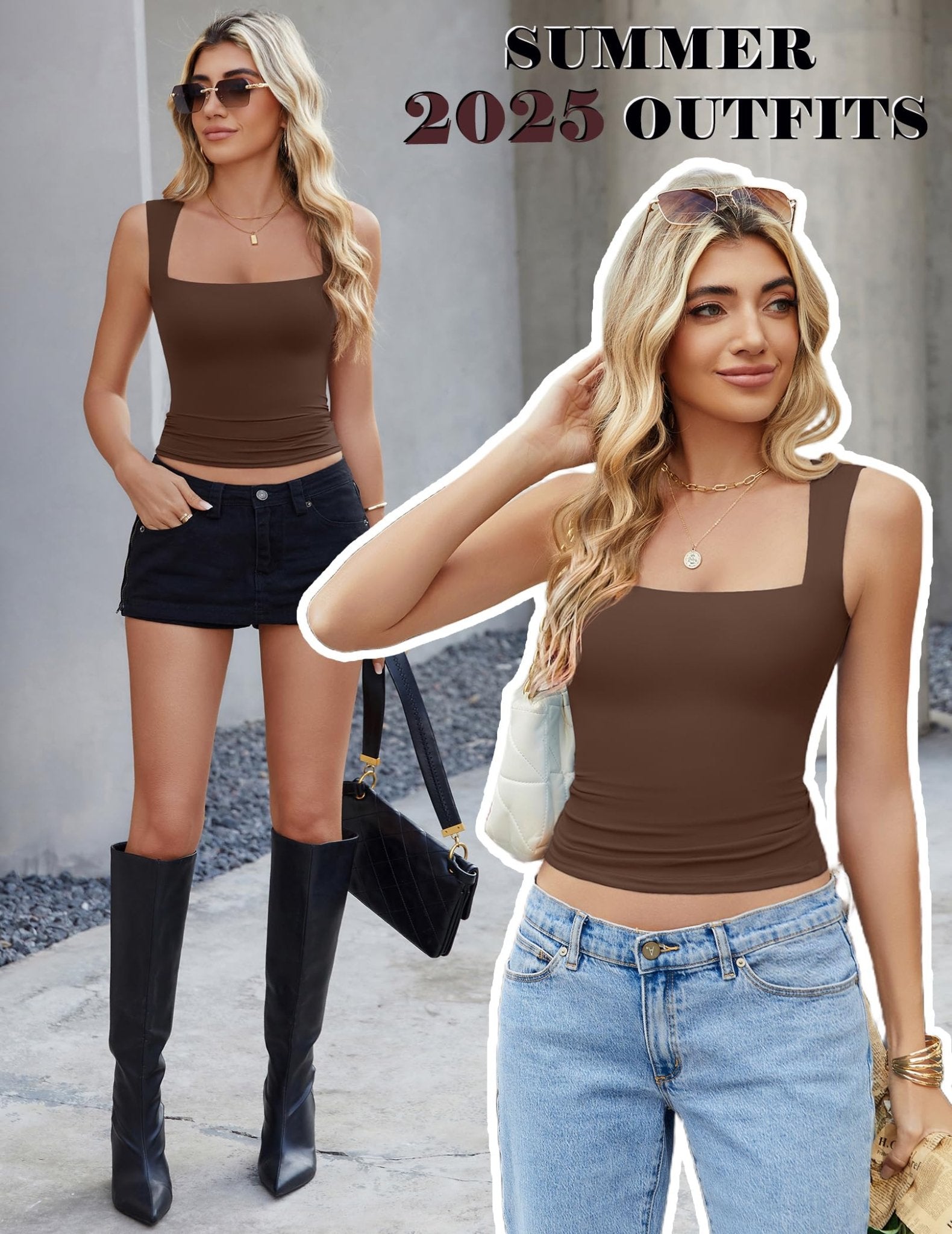 Avidlove Women's Square Neck Tank Top Sleeveless Double Lined Basic Crop Tops Going Out Shirt Slim Fit Summer