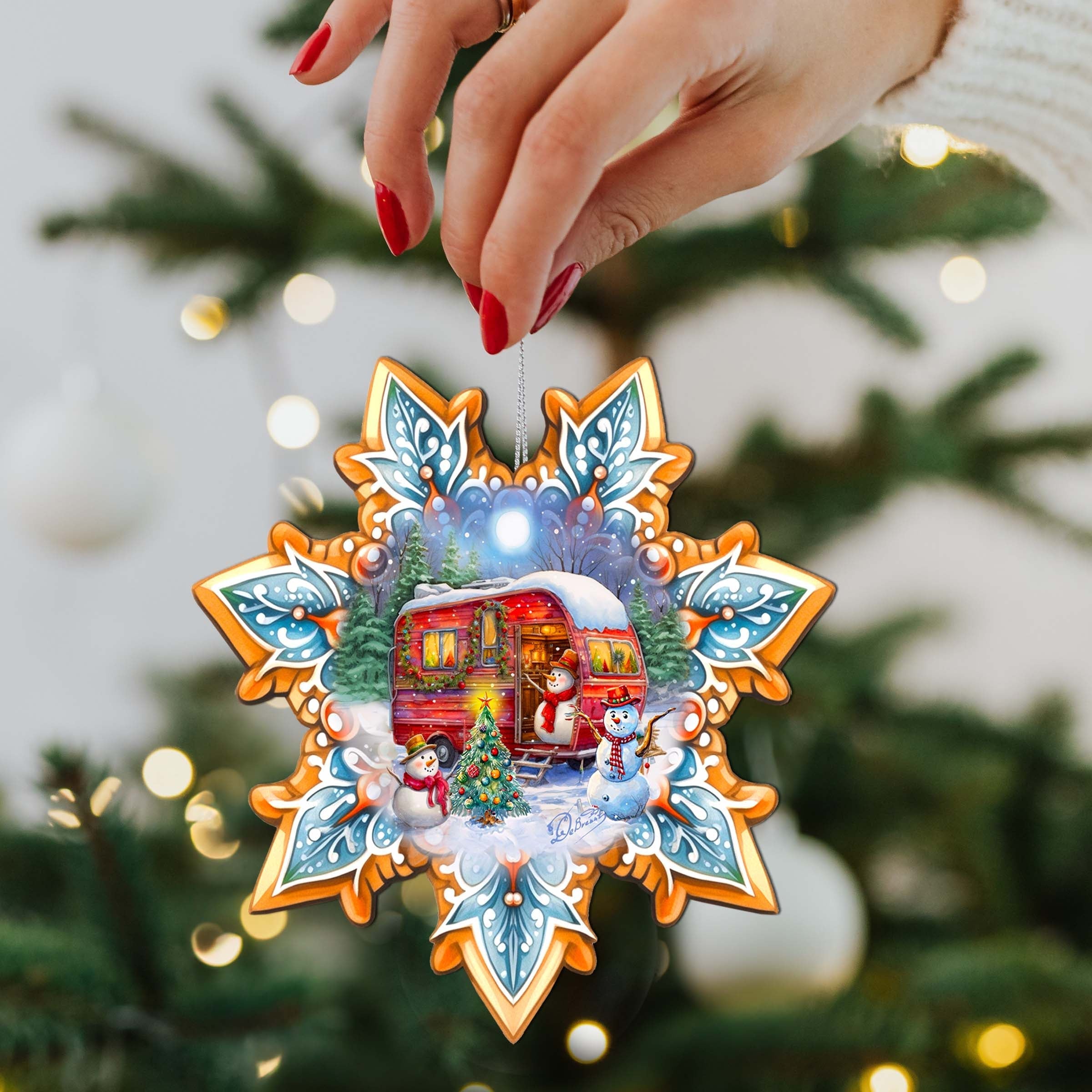 Snowman's Family Snowflake Wooden Ornaments by G. Debrekht - Christmas Santa Snowman Decor - 8688428