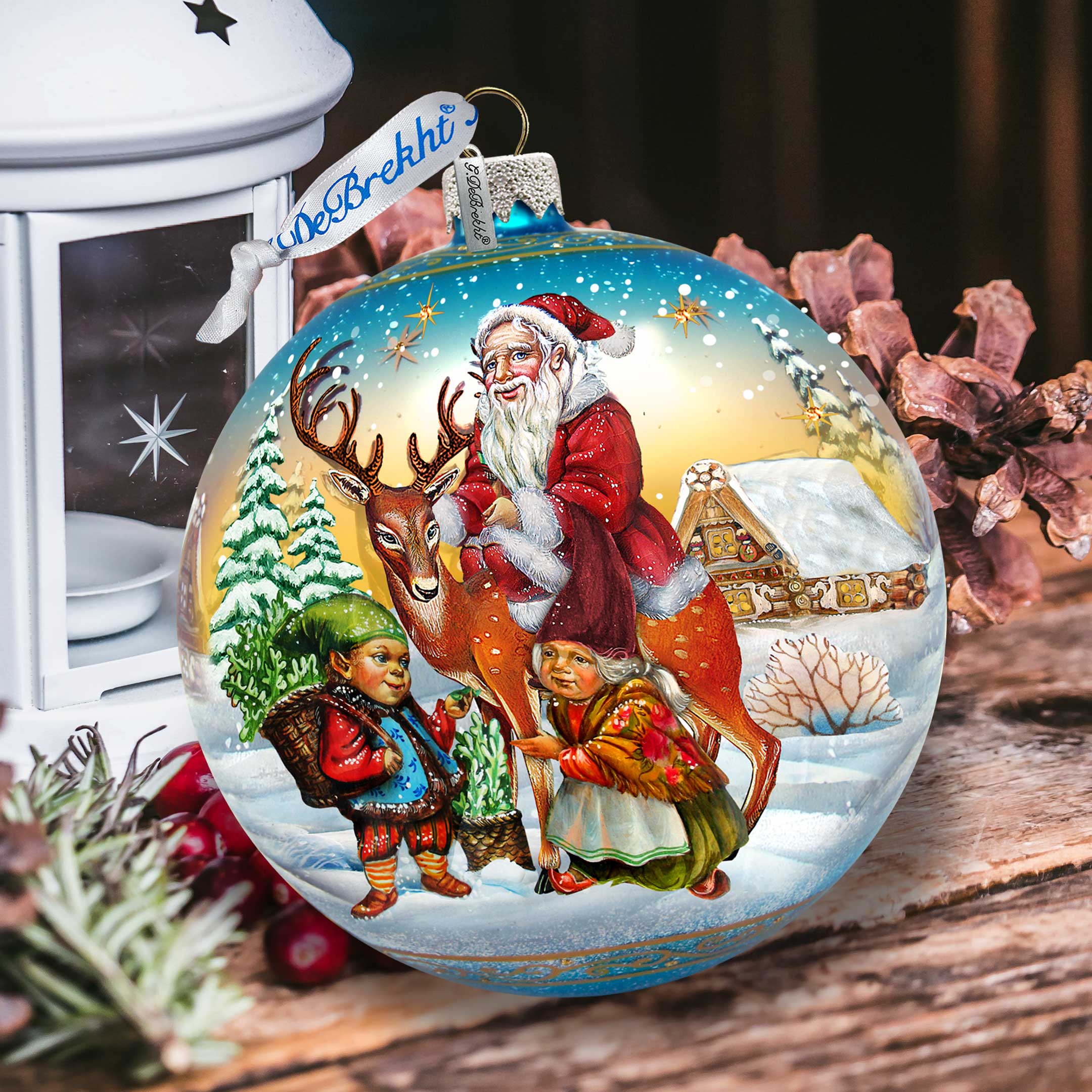 Vintage Sleigh Ride in Blue Glass Ornament Limited Edition by G. DeBrekht - Christmas Santa Snowman Decor - 73865B