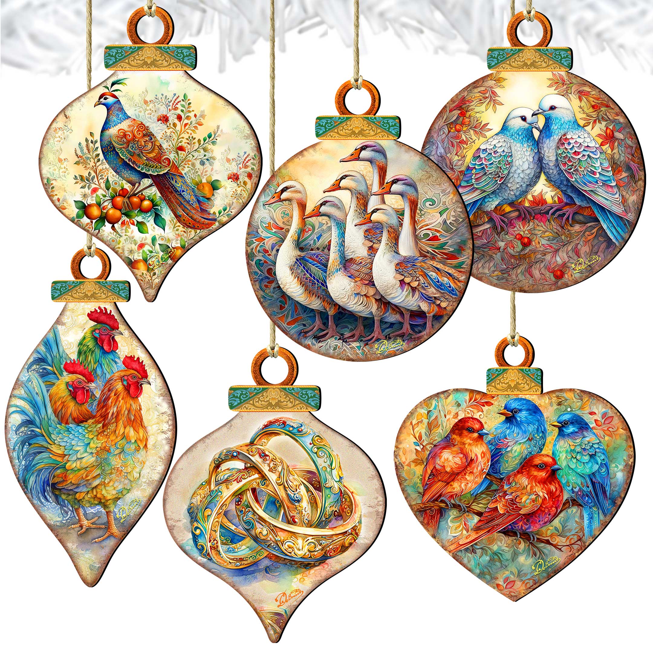 Twelve Days of Christmas Wooden Ornaments Set of 12 by G. DeBrekht - Christmas Decor 12 Days of Christmas - 8610102-S12
