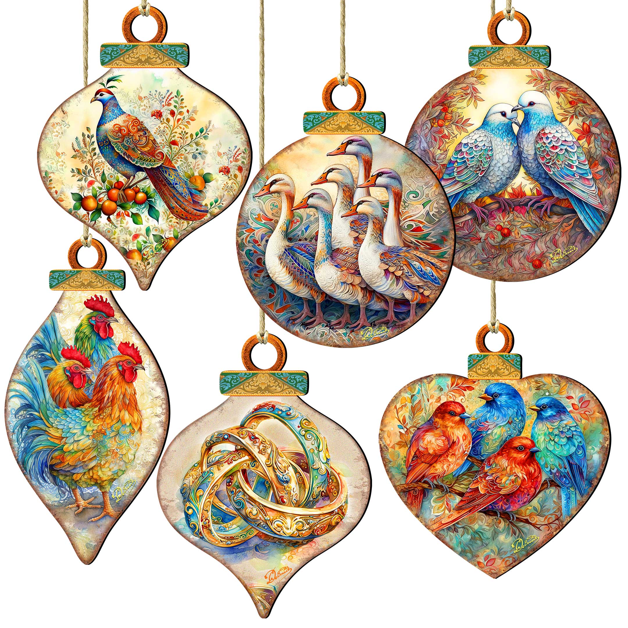 Twelve Days of Christmas Wooden Ornaments Set of 12 by G. DeBrekht - Christmas Decor 12 Days of Christmas - 8610102-S12