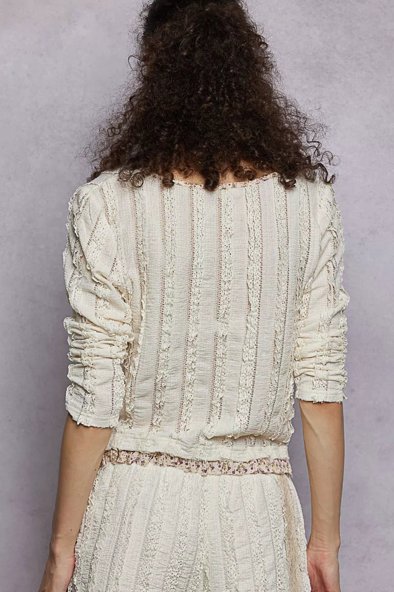 POL Texture Long Sleeve Blouse with Floral Ruffled