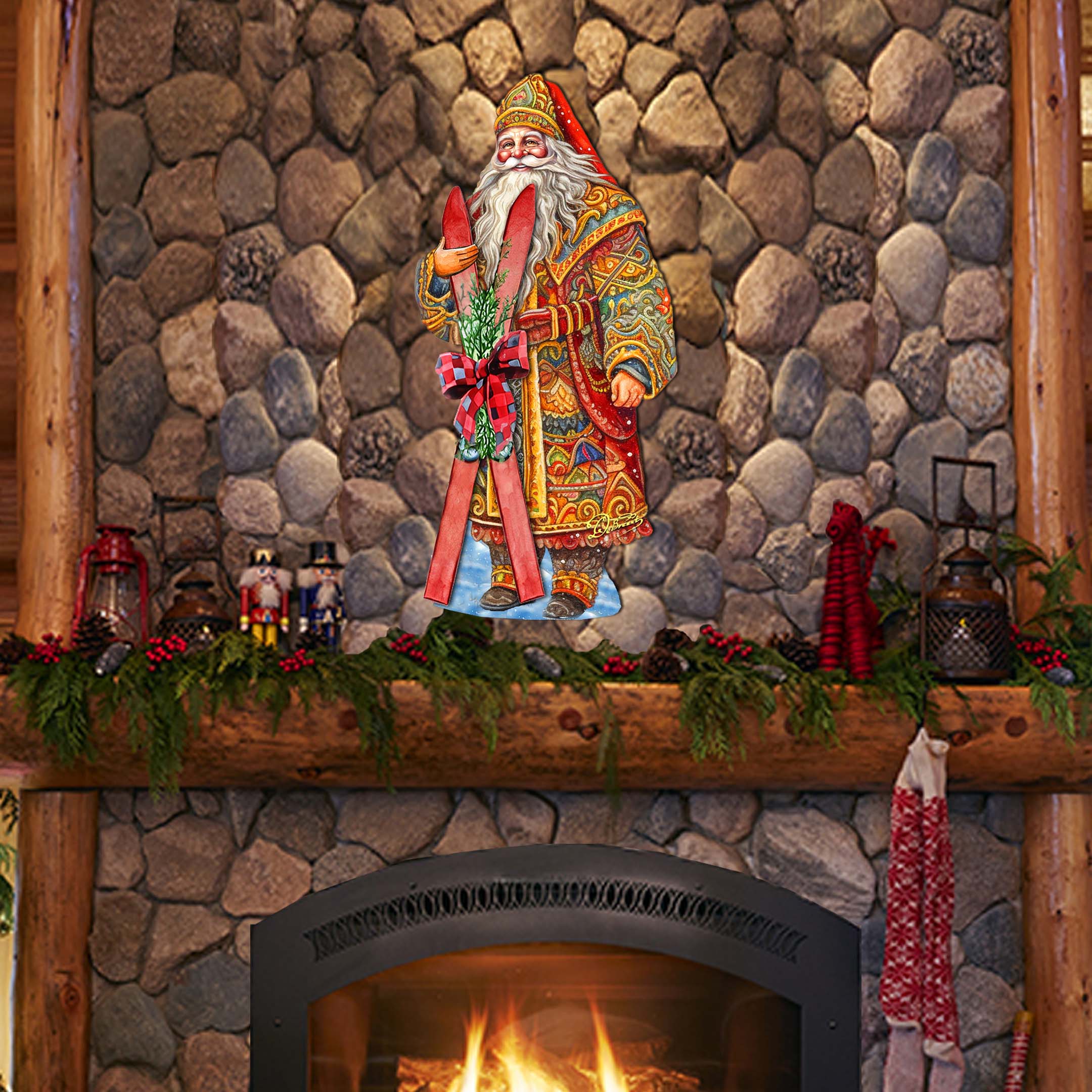 Santa's Skiing Adventure Holiday Door Decor by G. Debrekht - Christmas Santa Snowman Decor - 8691403H