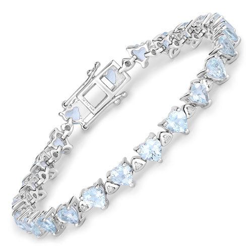 7.71 Carat Genuine Aquamarine and White Diamond .925 Sterling Silver Bracelet