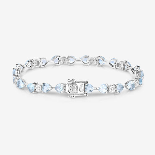 7.36 Carat Genuine Aquamarine and White Diamond .925 Sterling Silver Bracelet