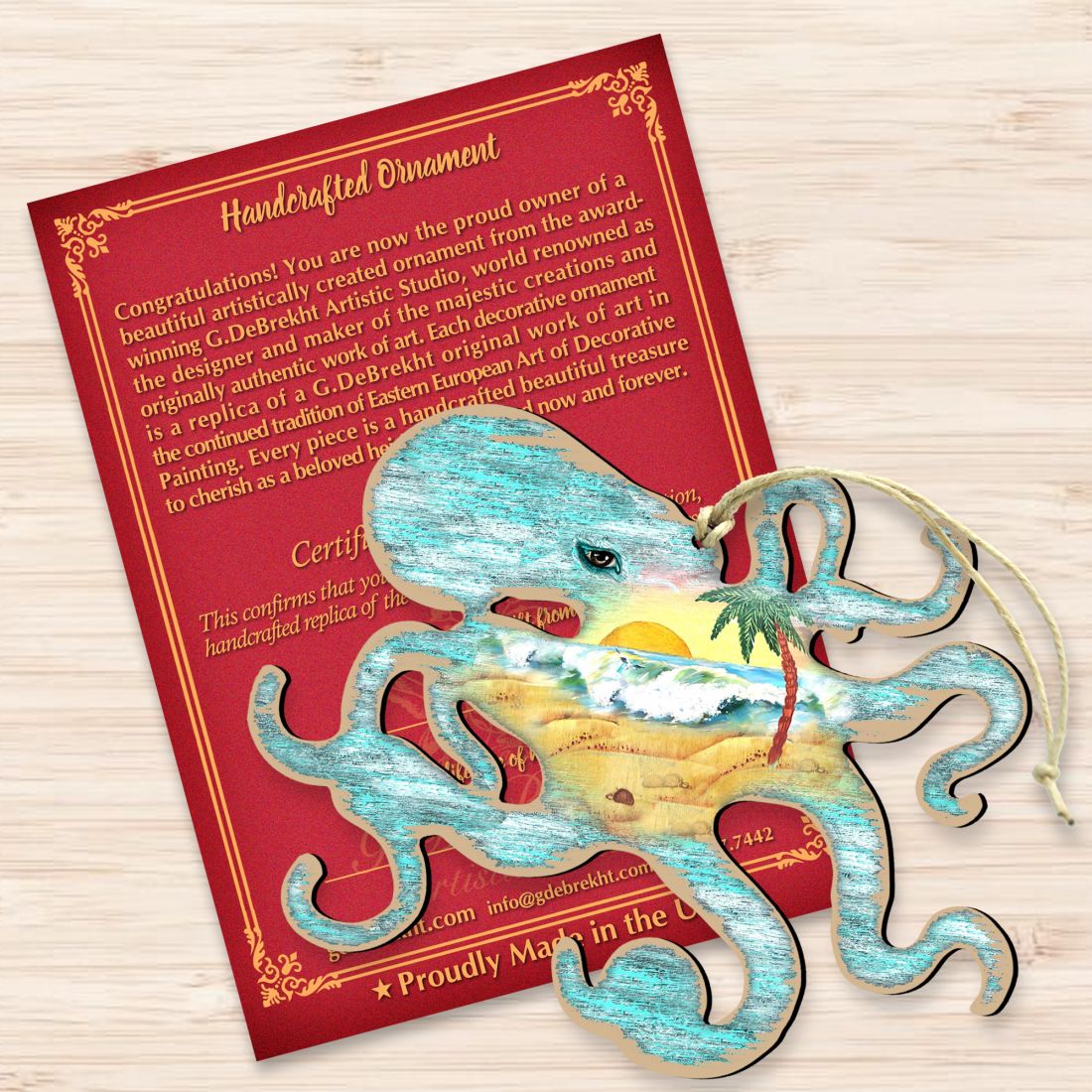 Octopus Wooden Ornaments by G. DeBrekht - Coastal Holiday Decor - 8198512-2