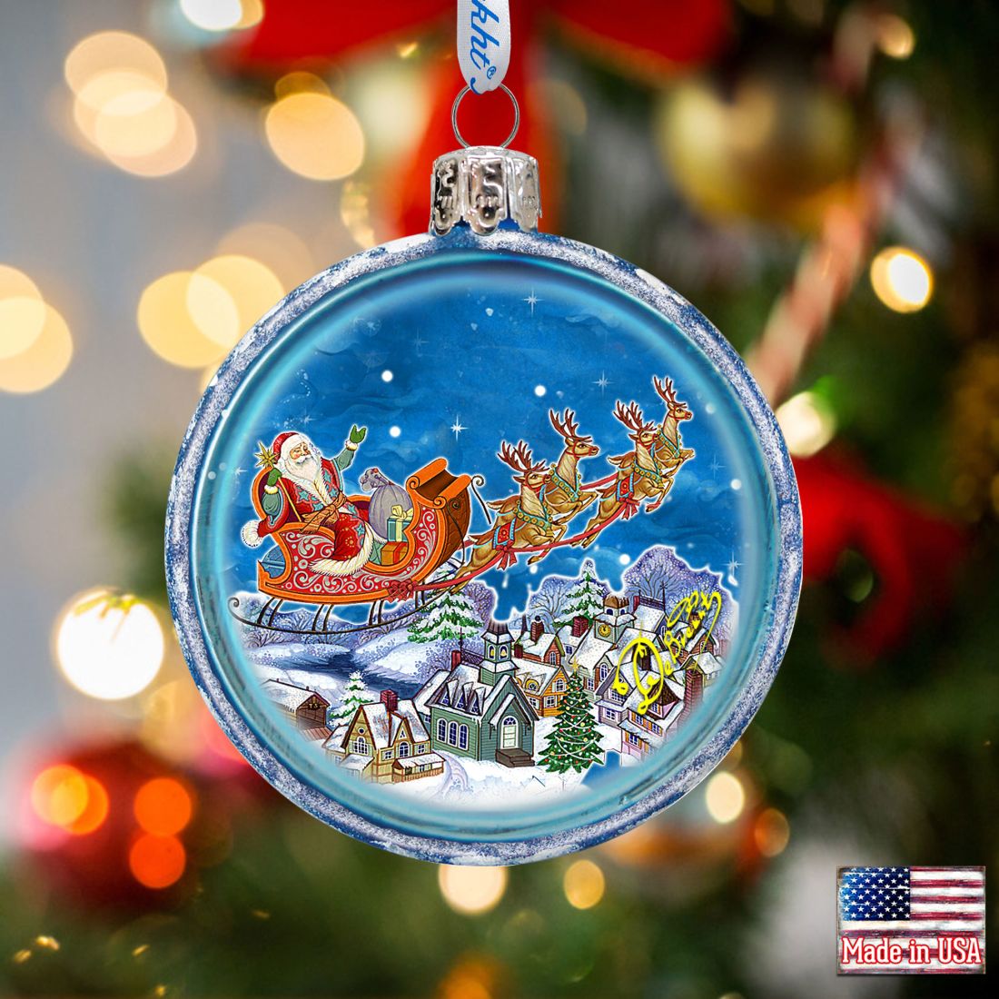 Santa Glass Ornament Set of 3 by G. DeBrekht - Christmas Santa Snowman Decor - 73310-B3