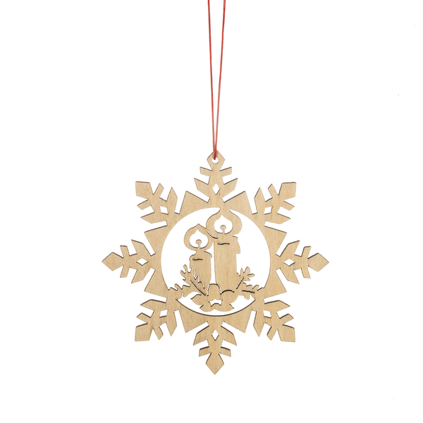 Wooden Holiday Icon Ornament - Snowflake - Candles