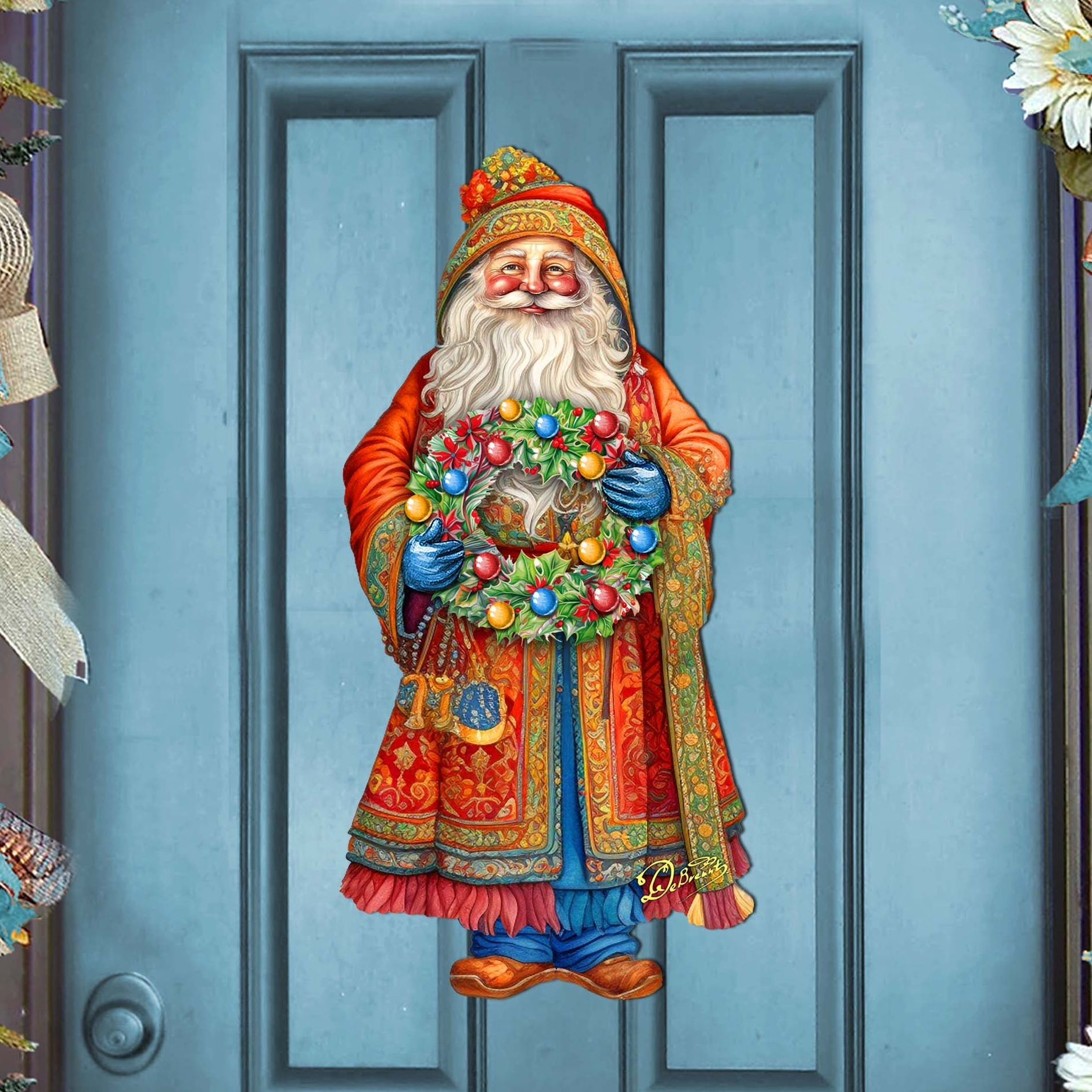 Santa's Wreath of Joy Holiday Door Decor by G. Debrekht - Christmas Santa Snowman Decor - 8691402H
