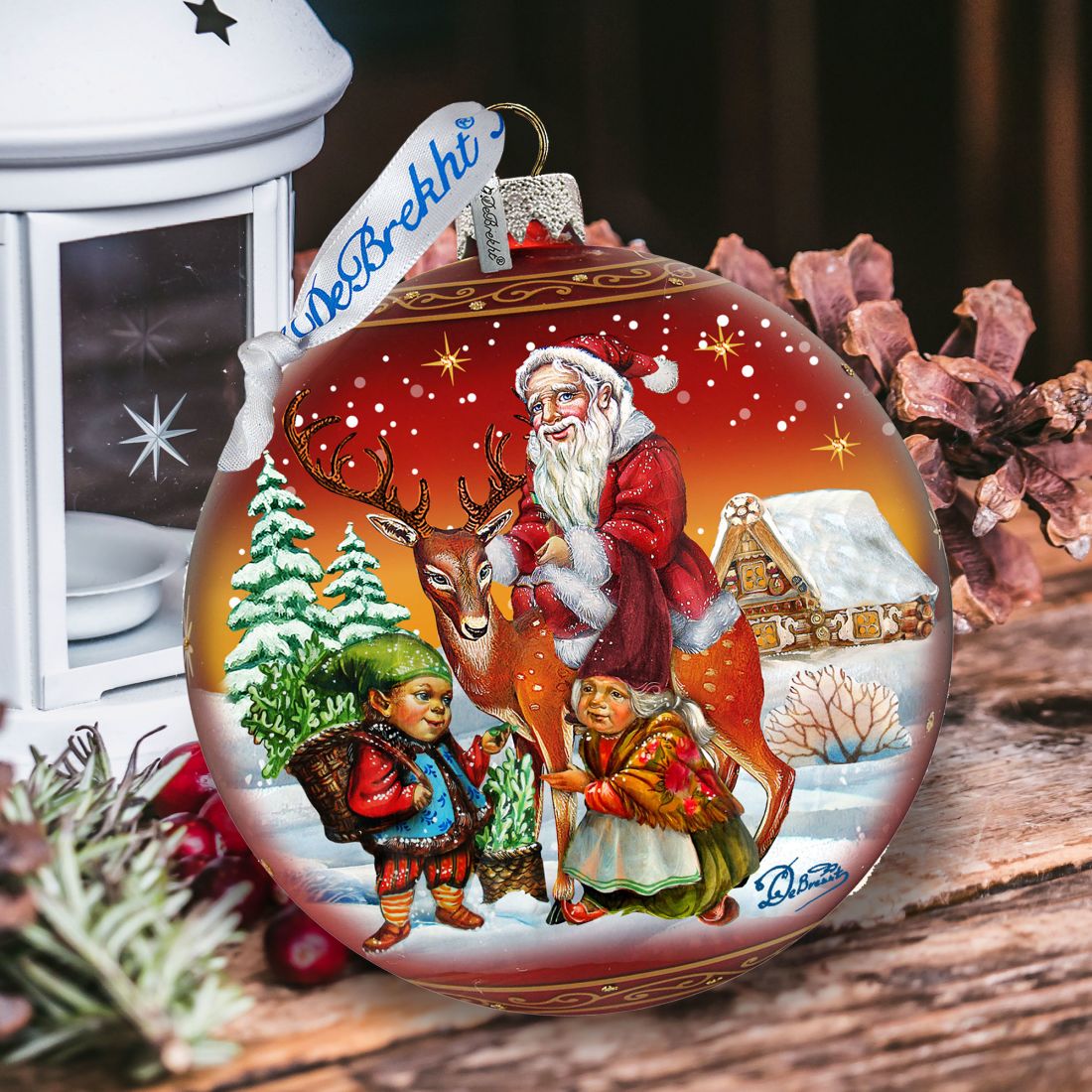Vintage Sleigh Ride in Red Glass Ornament Limited Edition by G. DeBrekht - Christmas Santa Snowman Decor - 73865