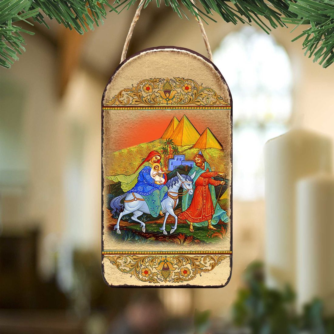 Flight to Egypt Religious Orthodox Sacred Icon Ornament - Inspirational Icon Decor - 87016