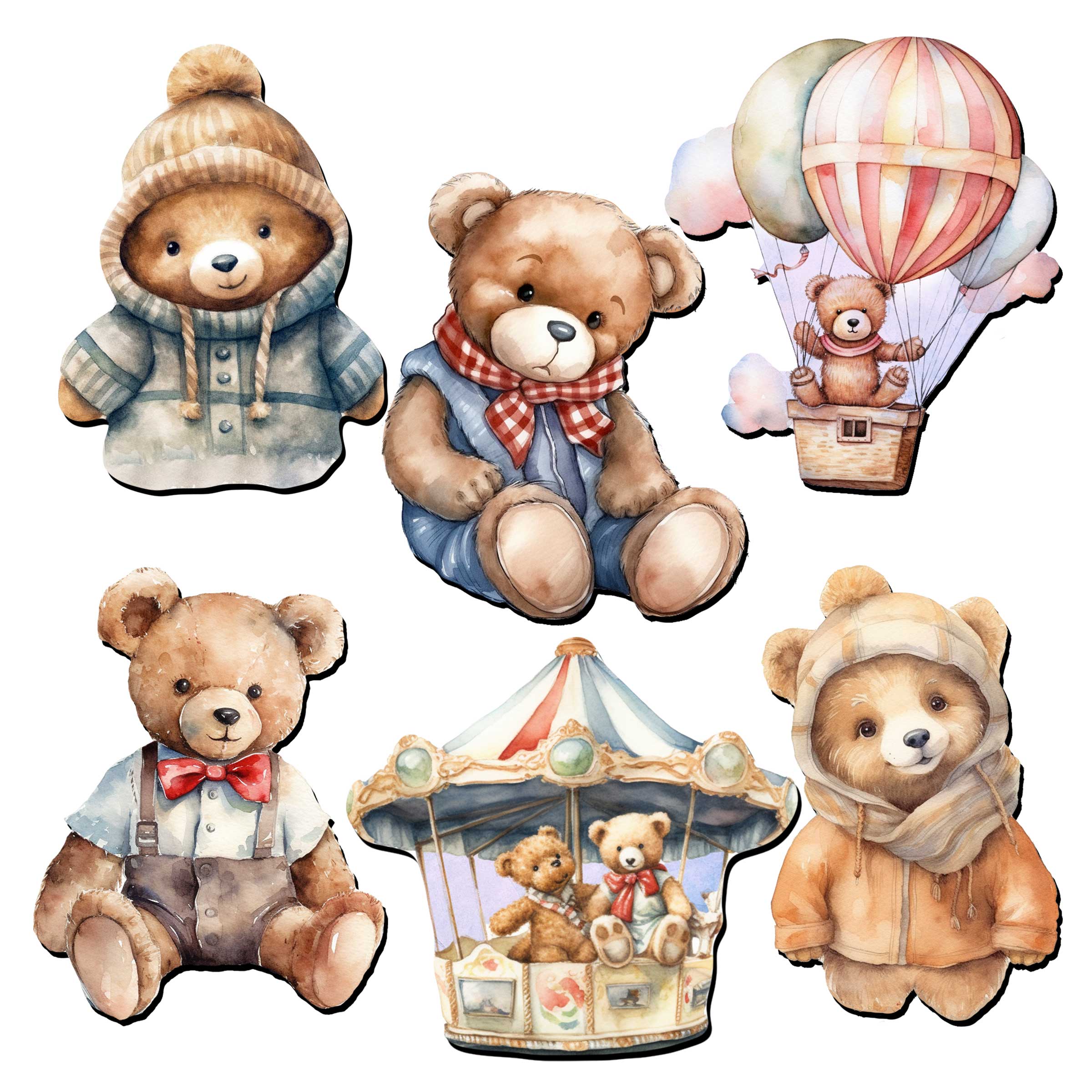 Teddy Bear Decorative Wooden Magnets Set of 6 by G. Debrekht - Family Love Décor - 8090025G-S6