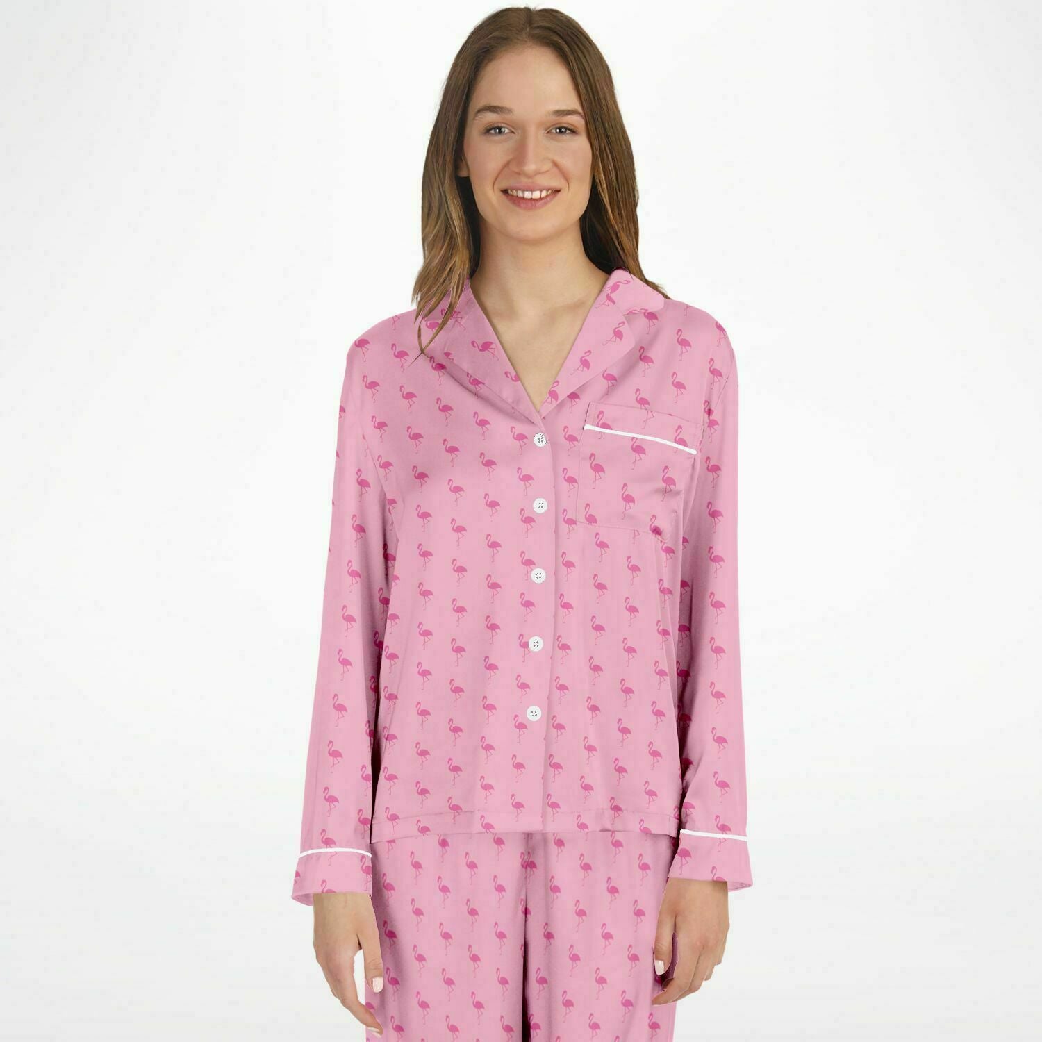 Simple Pink Flamingo Satin Pajamas