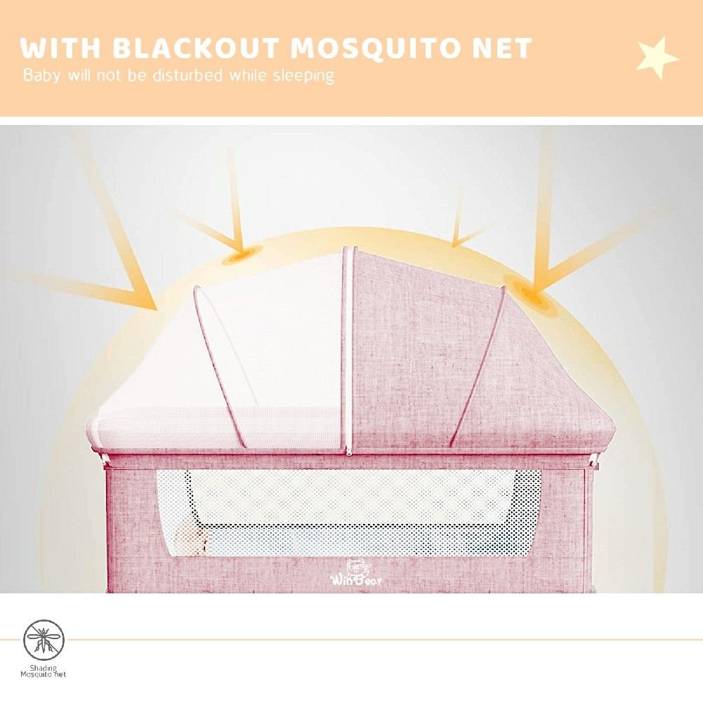 Baby Bassinet, Bedside Sleeper,Foldable Baby Bed to Bed, Adjustable Portable Bed for Infant/Baby/Newborn,with Mosquito Nets, Large Storage Bag, Comfortable Mattresses, Lockable Wheels