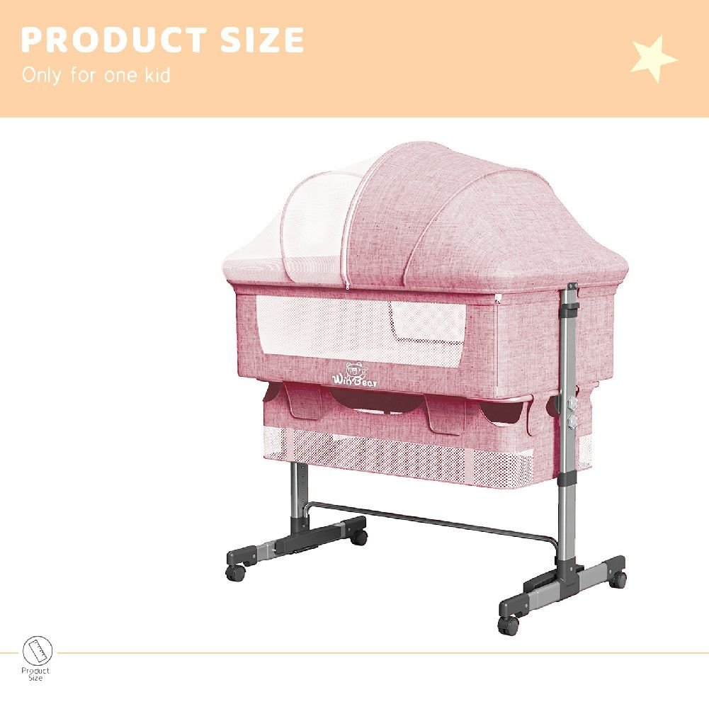 Baby Bassinet, Bedside Sleeper,Foldable Baby Bed to Bed, Adjustable Portable Bed for Infant/Baby/Newborn,with Mosquito Nets, Large Storage Bag, Comfortable Mattresses, Lockable Wheels