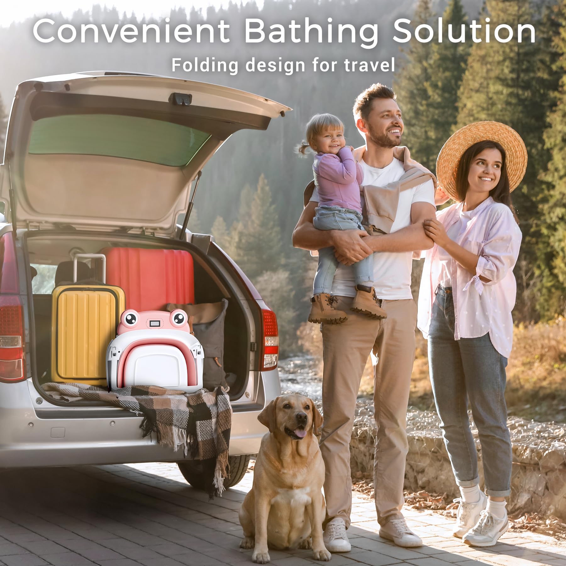 Baby Bathtub, Collapsible Newborn Bathtub for Infant to Toddler 0-24 Months with Soft Cushion and Thermometer,Portable Travel Newborn Tub with No-Slip Feet, Baby Shower Gifts,Green