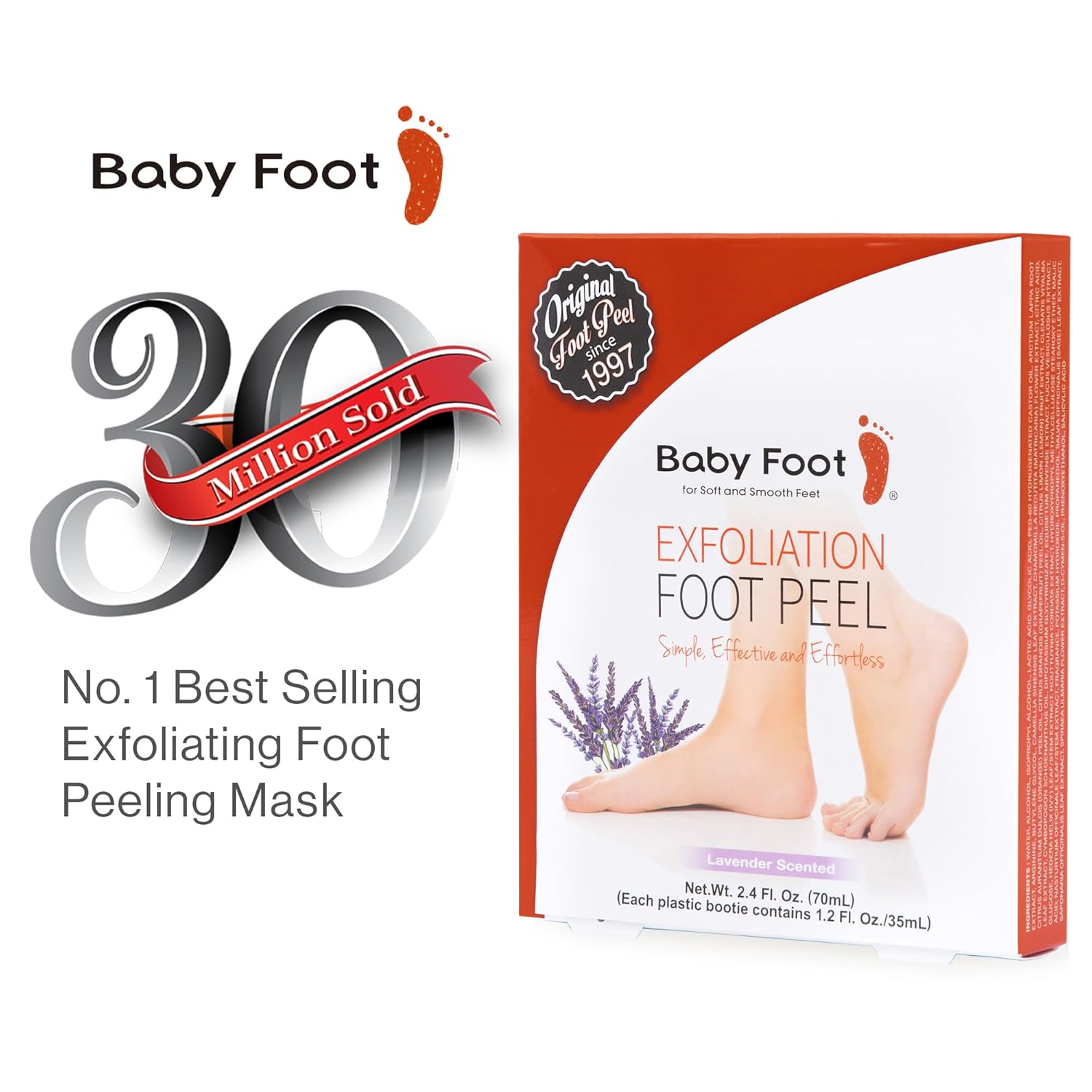 Baby Foot Original Exfoliation Foot Peel - Callus Remover for Rough Cracked, Dry Feet, Dead Skin Removal - Foot Peeling Mask for Baby Soft Feet - Spa Experience at Home & Gift Ideas - Lavender Scented