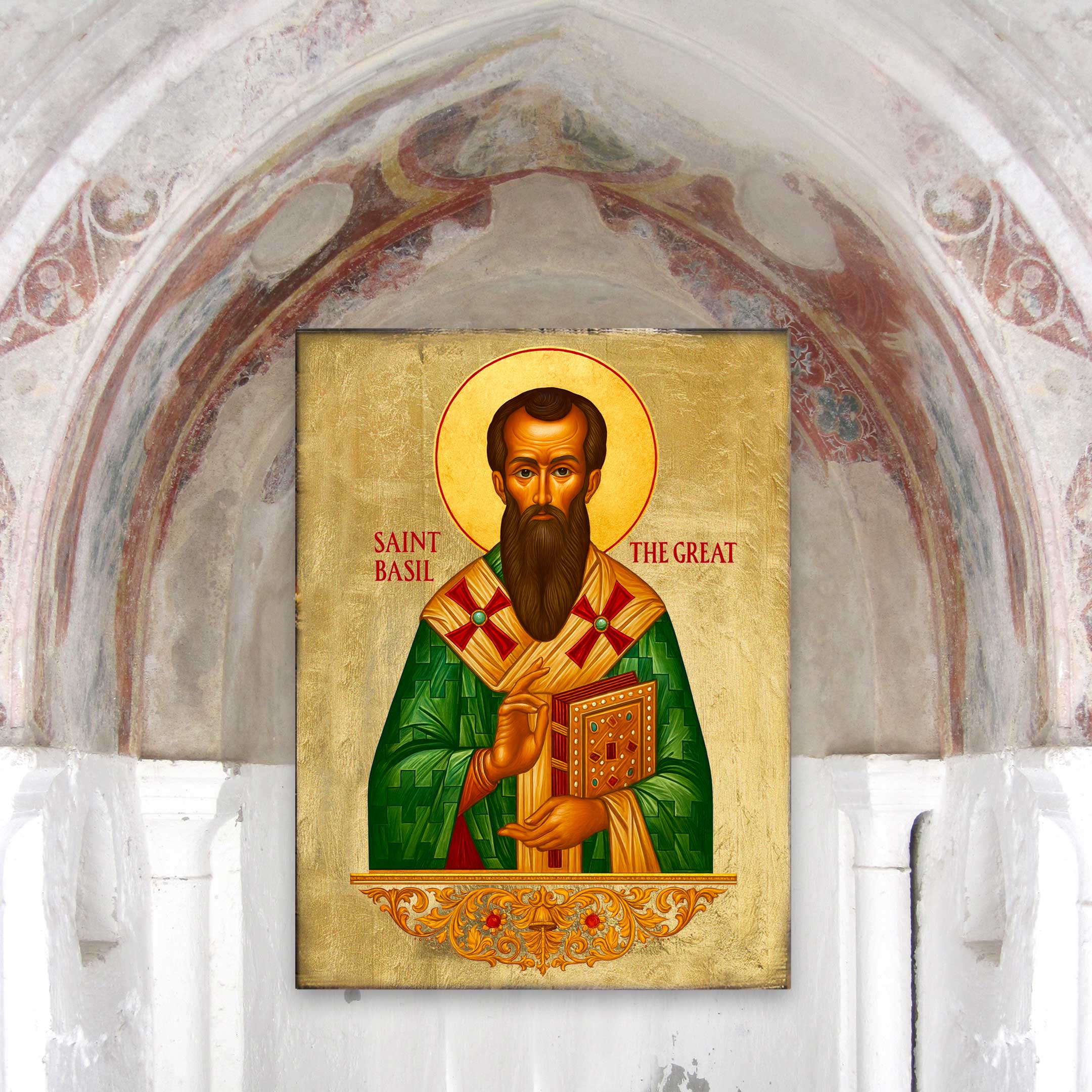Saint Basil Wooden Gold Plated Religious Christian Sacred Icon - Inspirational Icon Decor - 85053