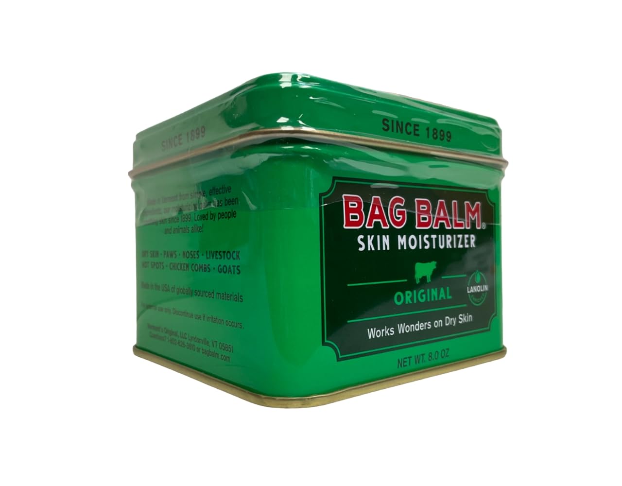 Bag Balm Vermont's Original Skin Moisturizer - Full Body Hydrating Skin Care: Dry Hands, Lips, Face, Feet & More - Unscented, Cruelty & Paraben Free - Day & Night, Men & Women (4oz Tin, Made in USA)