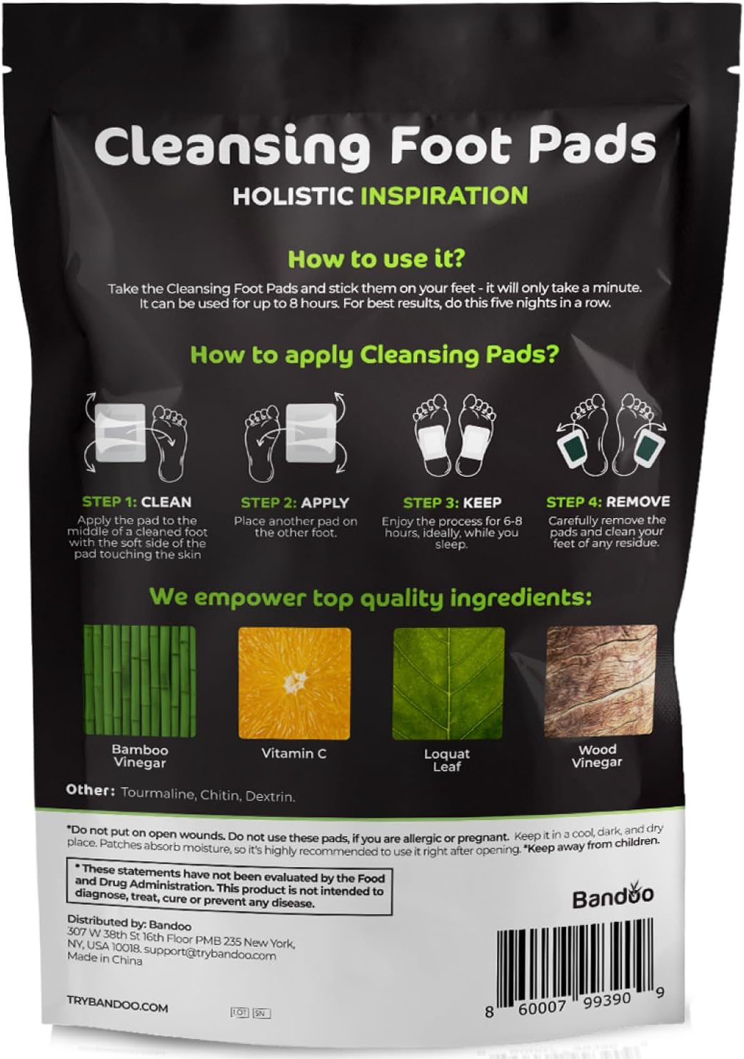 Bandoo Original Deep Cleansing Foot Pads | Rana Pads | Premium Natural Bamboo Foot Pads | Japanese Pads | Cleanse, Moisturize & Energize | for Men & Women | 10 Pads